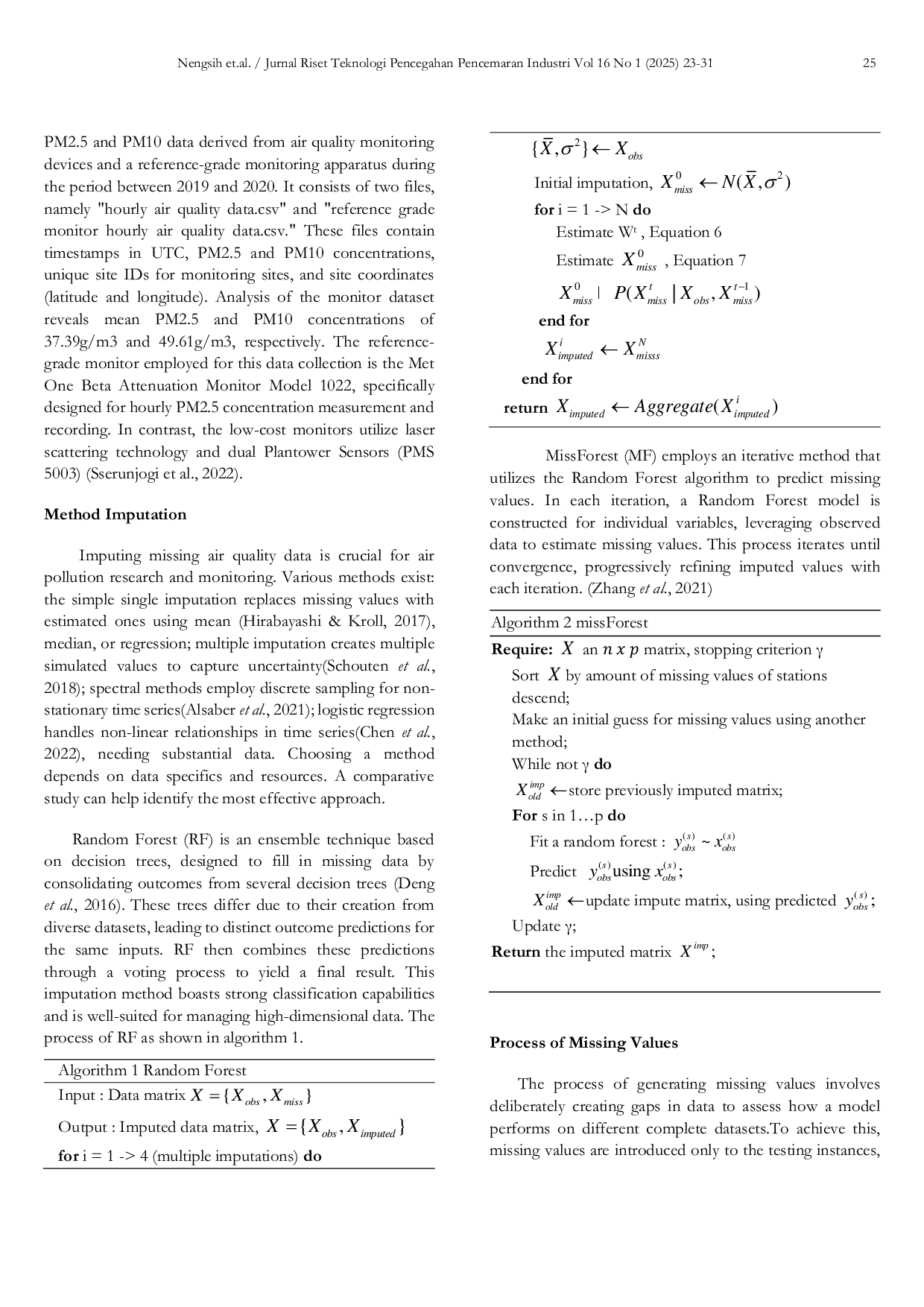 JURIS Addressing Missing Data in Environmental Technologies Economic and Environmental Optimizing Air Quality Monitoring with Random Forest and MissForest