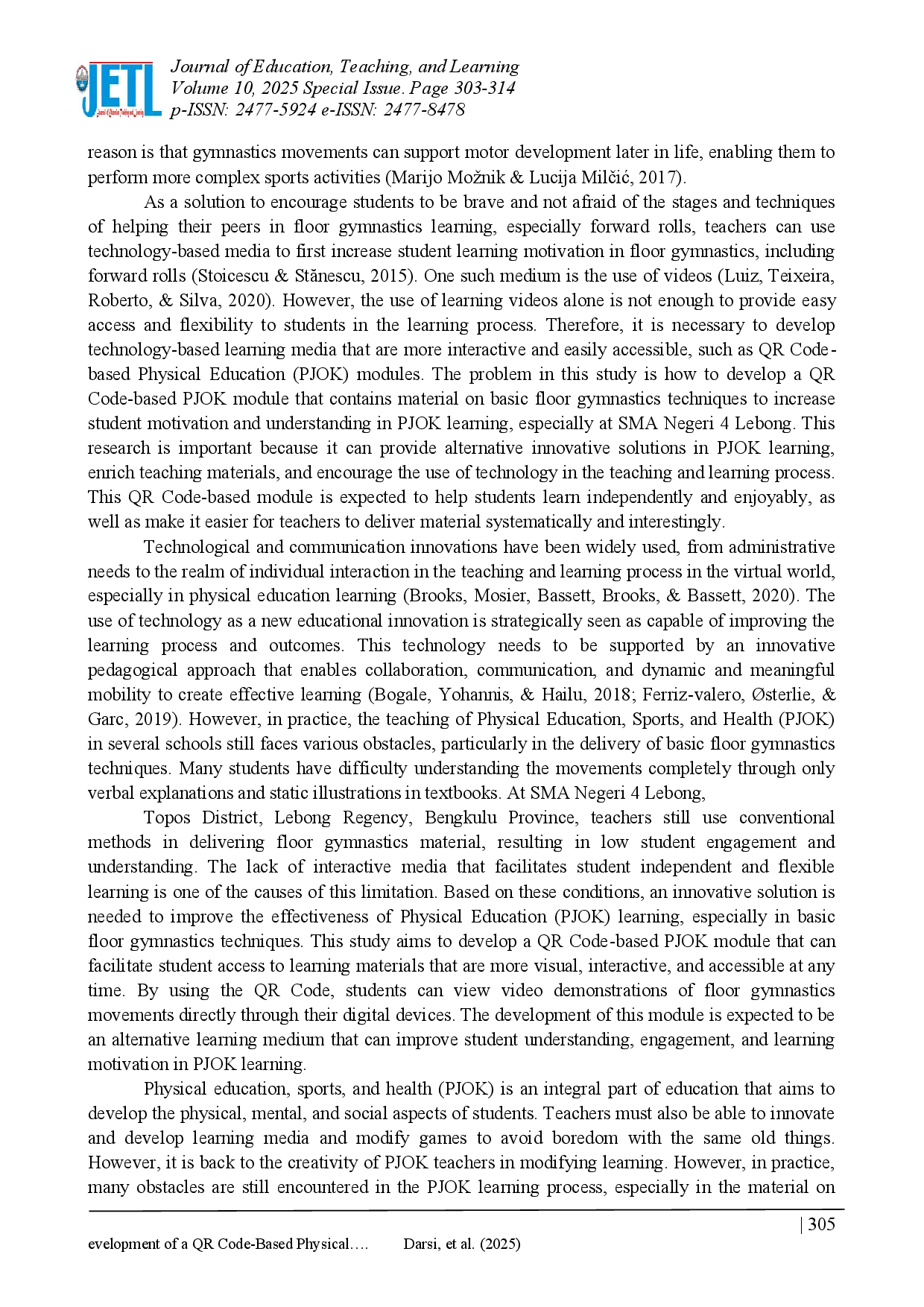 juris Development of a QR Code Based Physical Education Module with Basic Techniques Floor Gymnastics at State Senior High School 4 Lebong