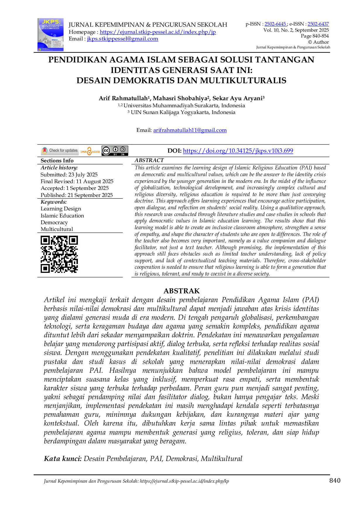 JURIS Pendidikan Agama Islam Sebagai Solusi Tantangan Identitas Generasi Saat Ini Desain Demokratis Dan Multikulturalis