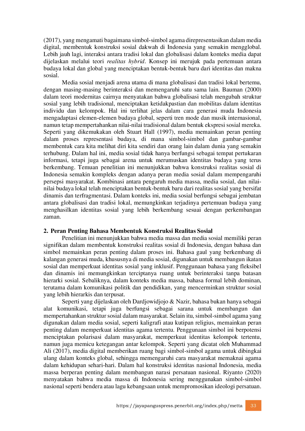 JURIS Konstruksi Realitas Sosial di Indonesia dalam Peran Media dan Identitas Budaya di Era Globalisasi