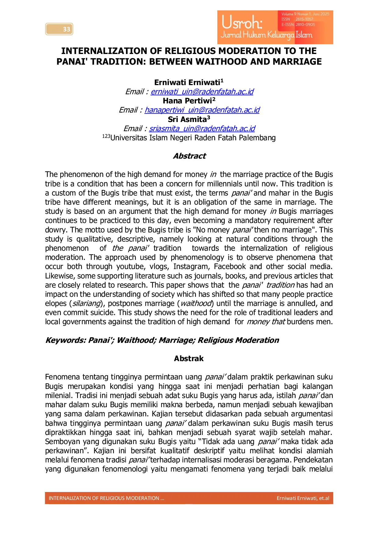 JURIS Internalization of Religious Moderation to the Panai Tradition Between Waithood and Marriage