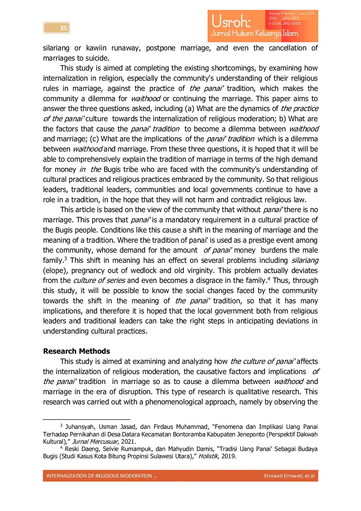 JURIS Internalization of Religious Moderation to the Panai Tradition Between Waithood and Marriage