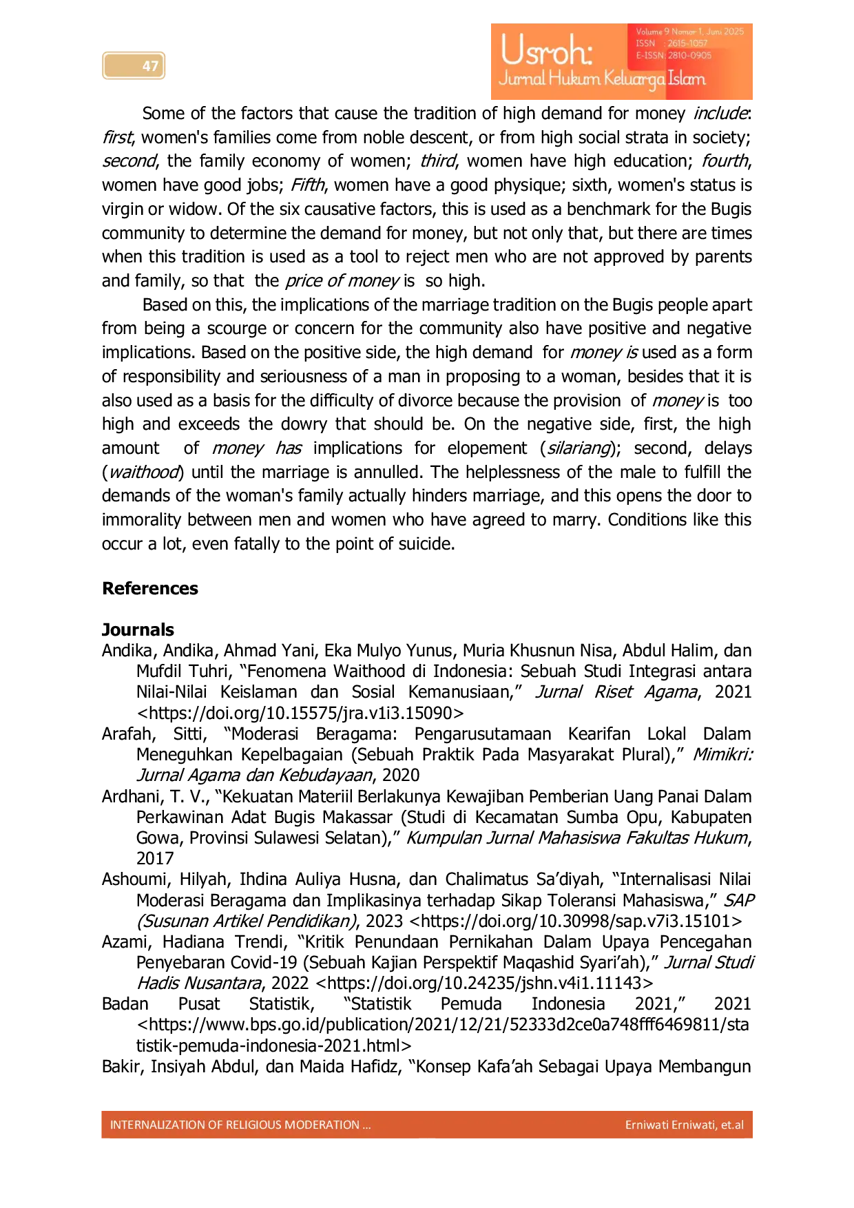 JURIS Internalization of Religious Moderation to the Panai Tradition Between Waithood and Marriage
