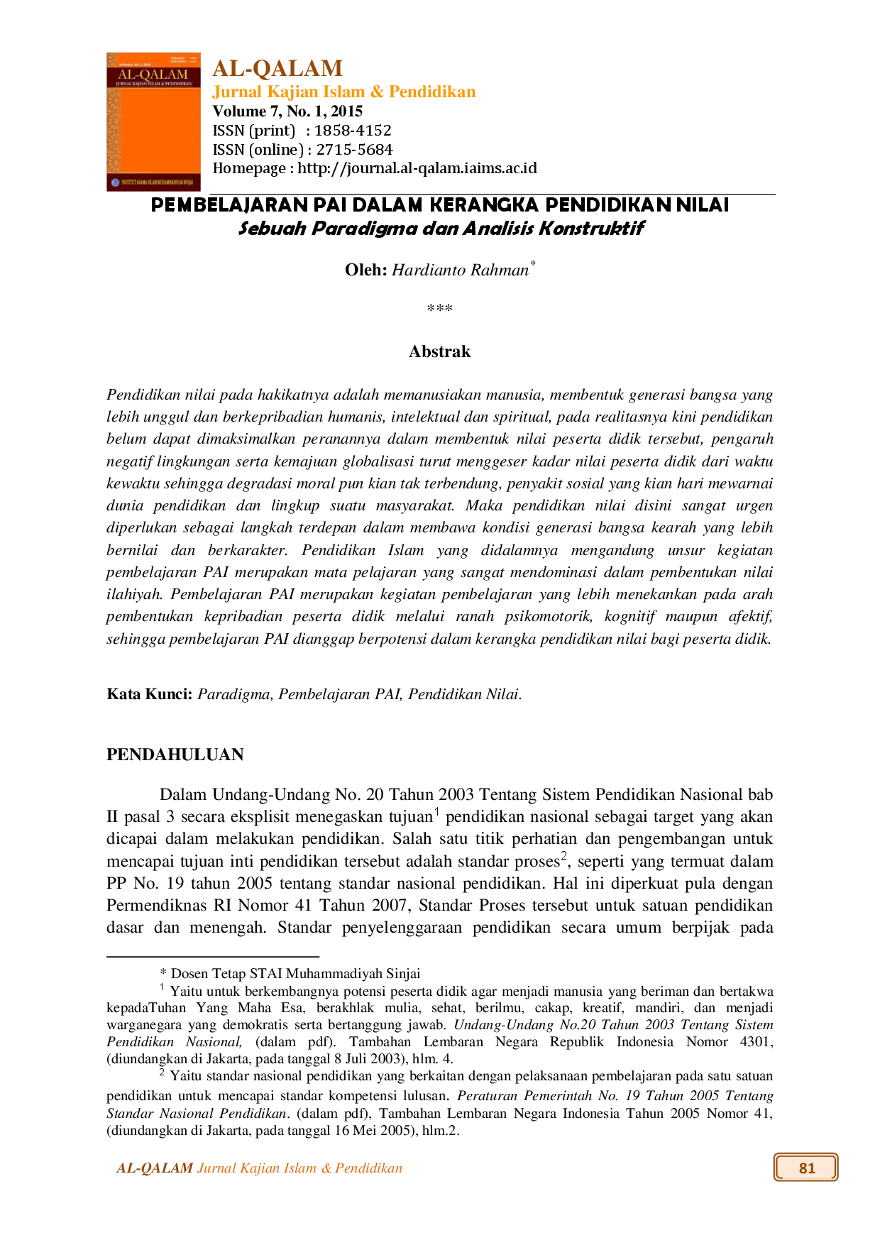 juris Pembelajaran Pai Dalam Kerangka Pendidikan Nilai Sebuah Paradigma Dan Analisis Konstruktif