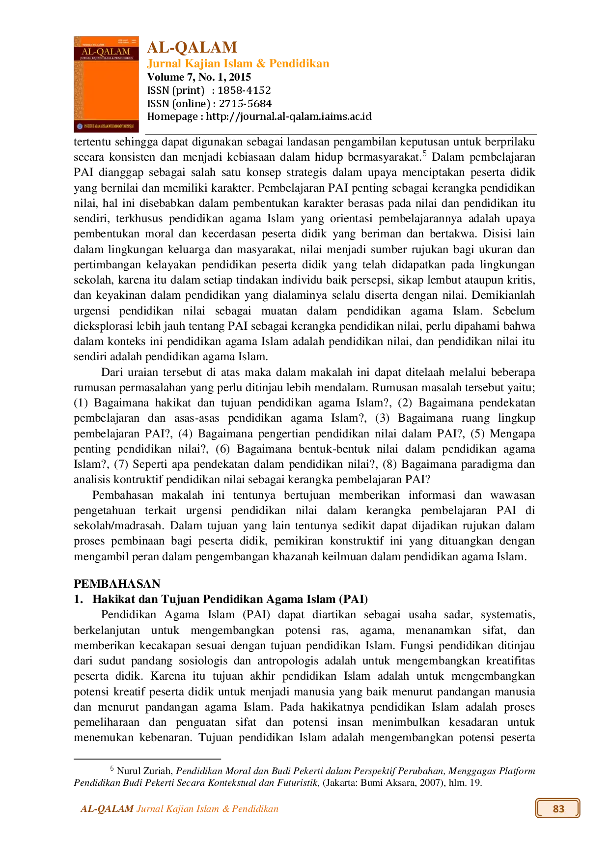 juris Pembelajaran Pai Dalam Kerangka Pendidikan Nilai Sebuah Paradigma Dan Analisis Konstruktif