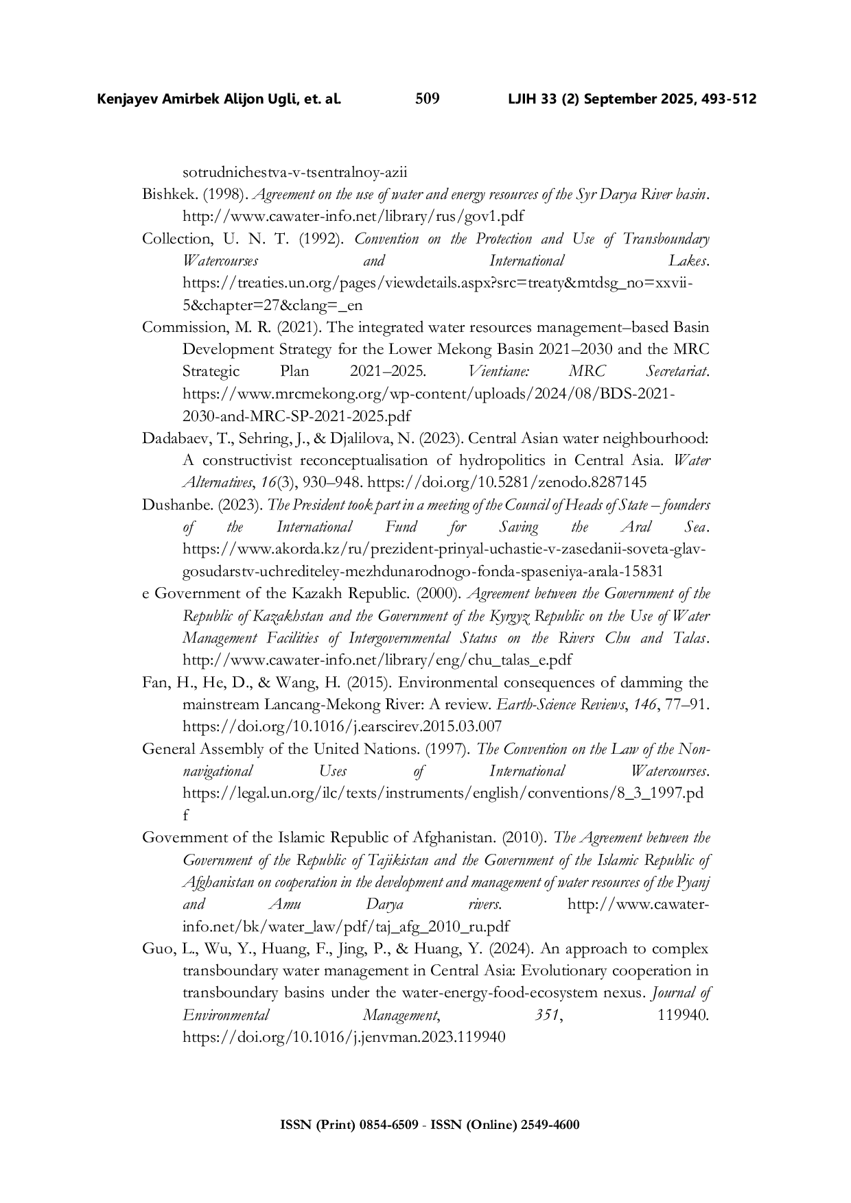 JURIS Contemporary issues of transboundary water utilisation in Central Asia political and legal analysis