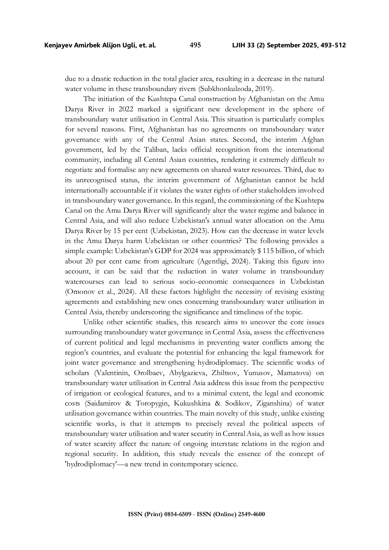 JURIS Contemporary issues of transboundary water utilisation in Central Asia political and legal analysis
