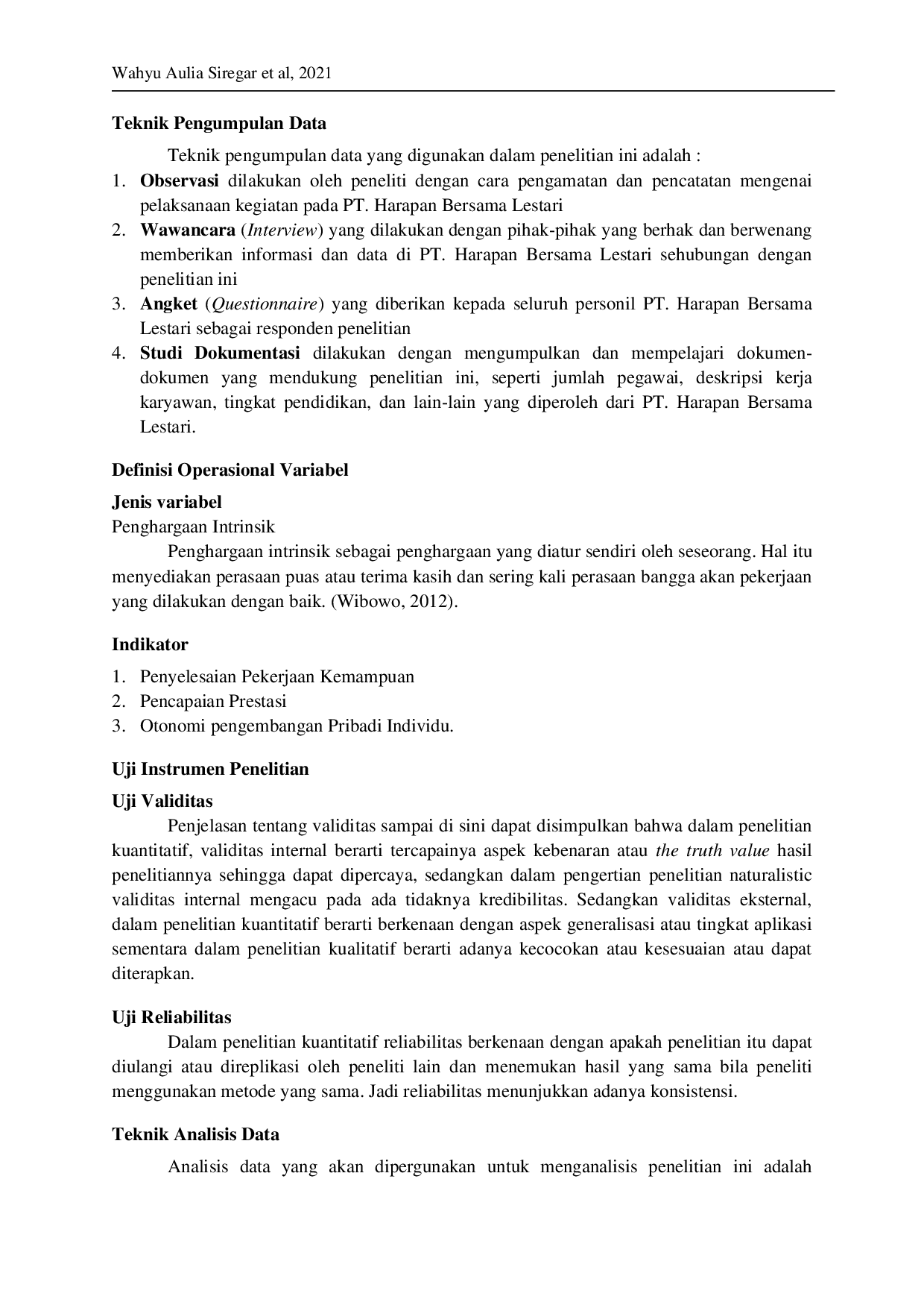 JURIS Pengaruh Penghargaan Instrinsik Terhadap Kinerja Pegawai PT Harapan