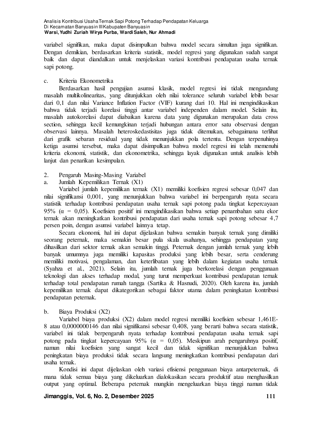 JURIS Analisis Kontribusi Usaha Ternak Sapi Potong Terhadap Pendapatan Keluarga Di Kecamatan Banyuasin III Kabupaten Banyuasin