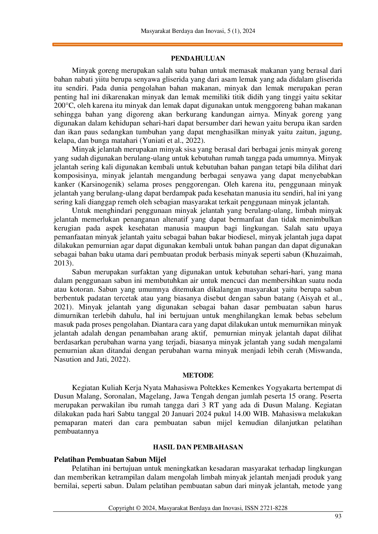 JURIS Membuat Sabun Minyak Jelantah bagi Ibu Rumah Tangga