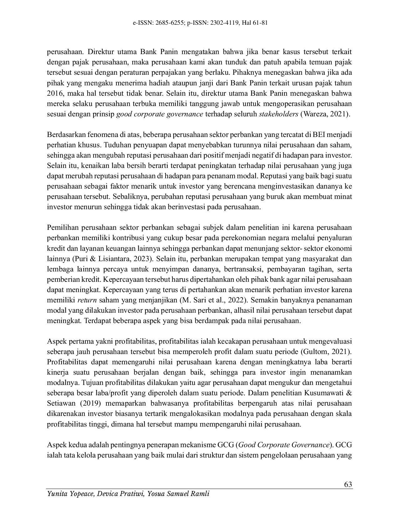 JURIS Pengaruh Profitabilitas Mekanisme Good Corporate Governance Dan Ukuran Perusahaan Terhadap Nilai Perusahaan Sektor Perbankan Yang Terdaftar Di Bursa Efek Indonesia Tahun 2018 2022