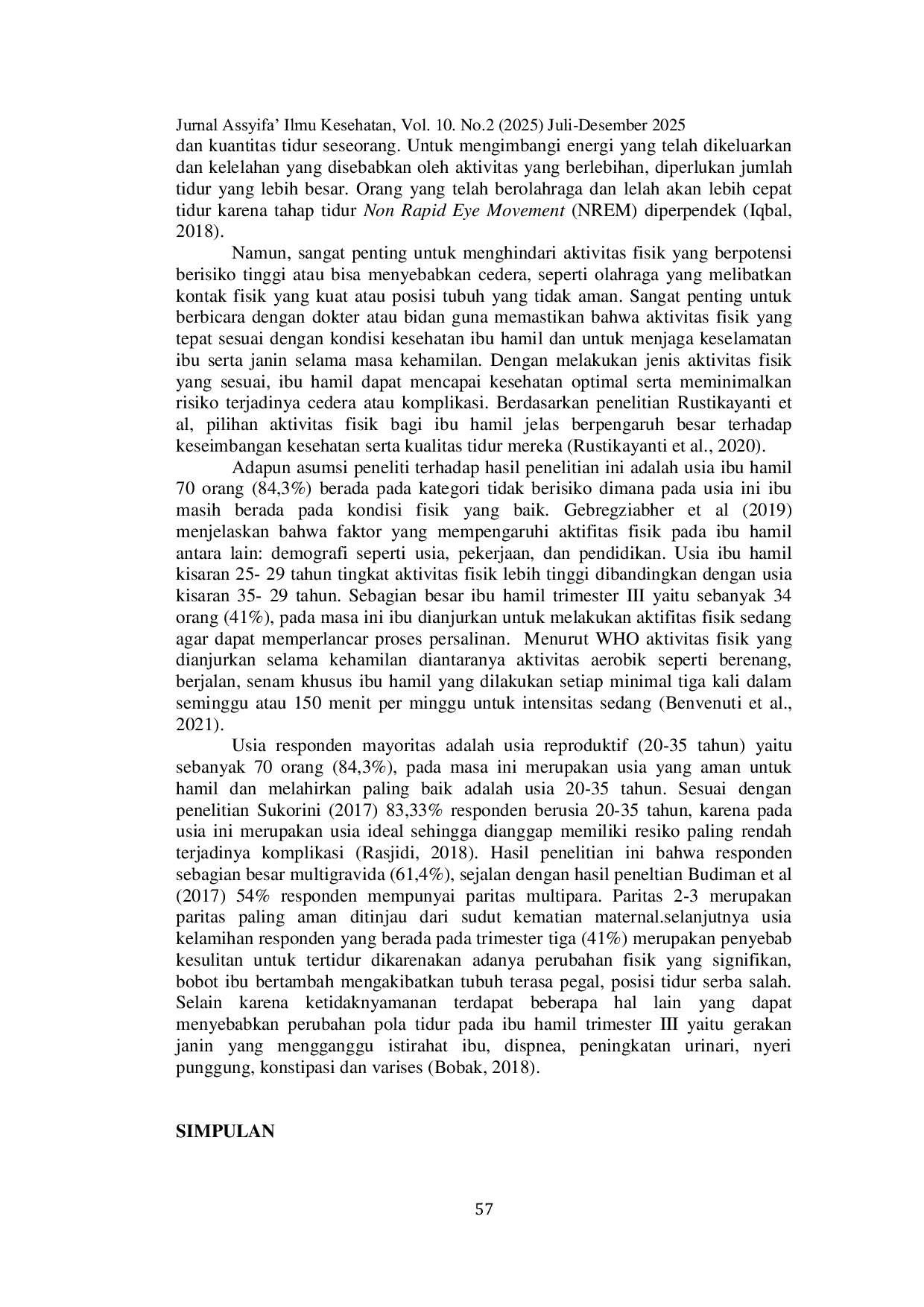 JURIS Hubungan Aktivitas Fisik Dengan Kualitas Tidur Ibu Hamil Di Rumah Sakit Pertamedika Ummi Rosnati Banda Aceh