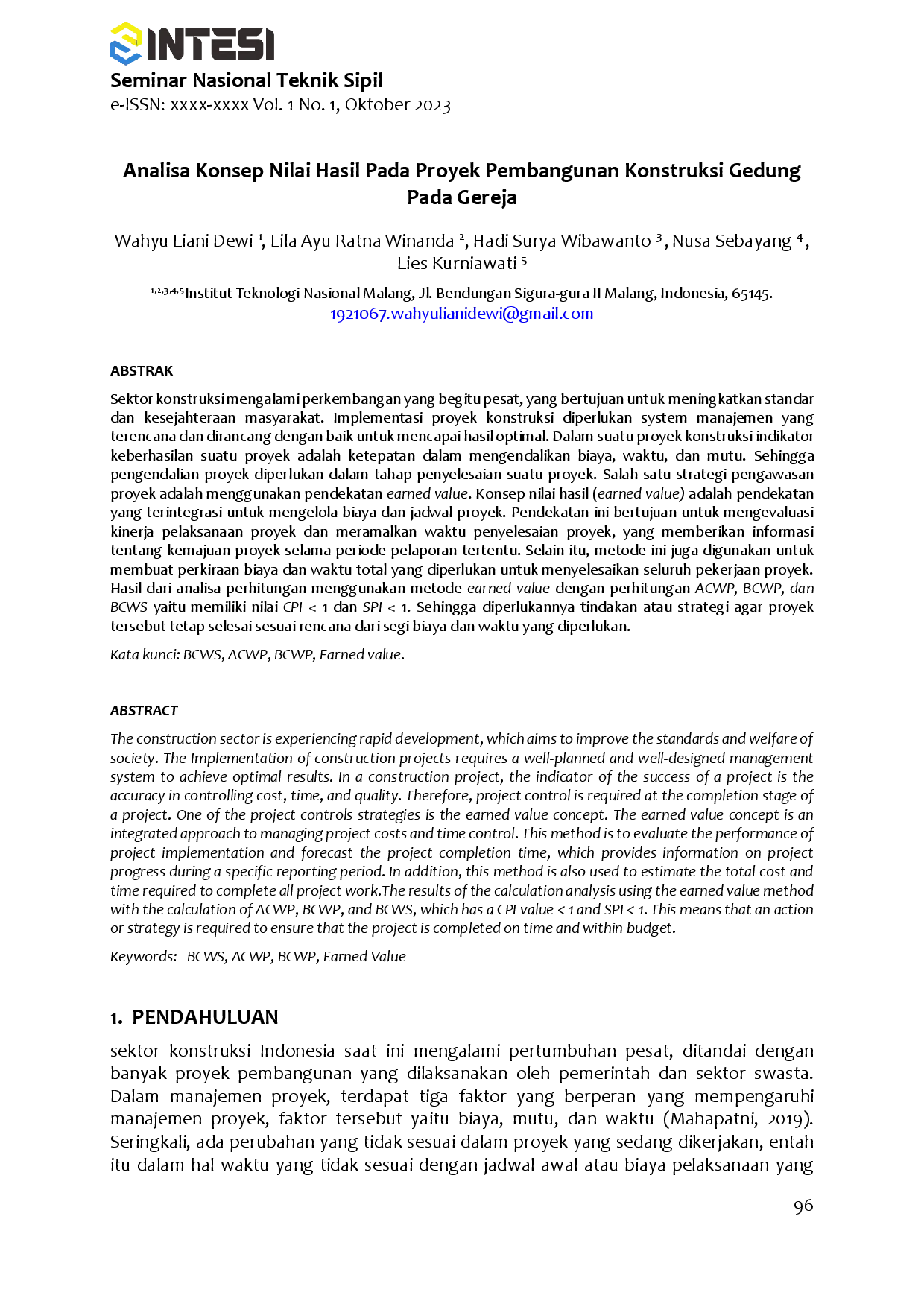 juris Analisa Konsep Nilai Hasil Pada Proyek Pembangunan Konstruksi Gedung Pada Gereja