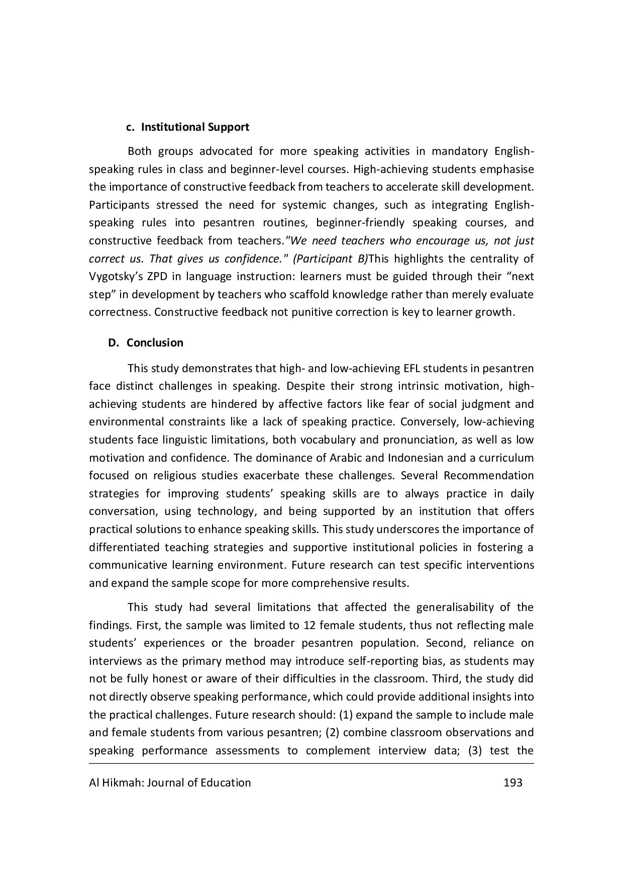 JURIS Speaking Challenges of High and Low Achieving EFL Students in Indonesian Pesantren A Comparative Study