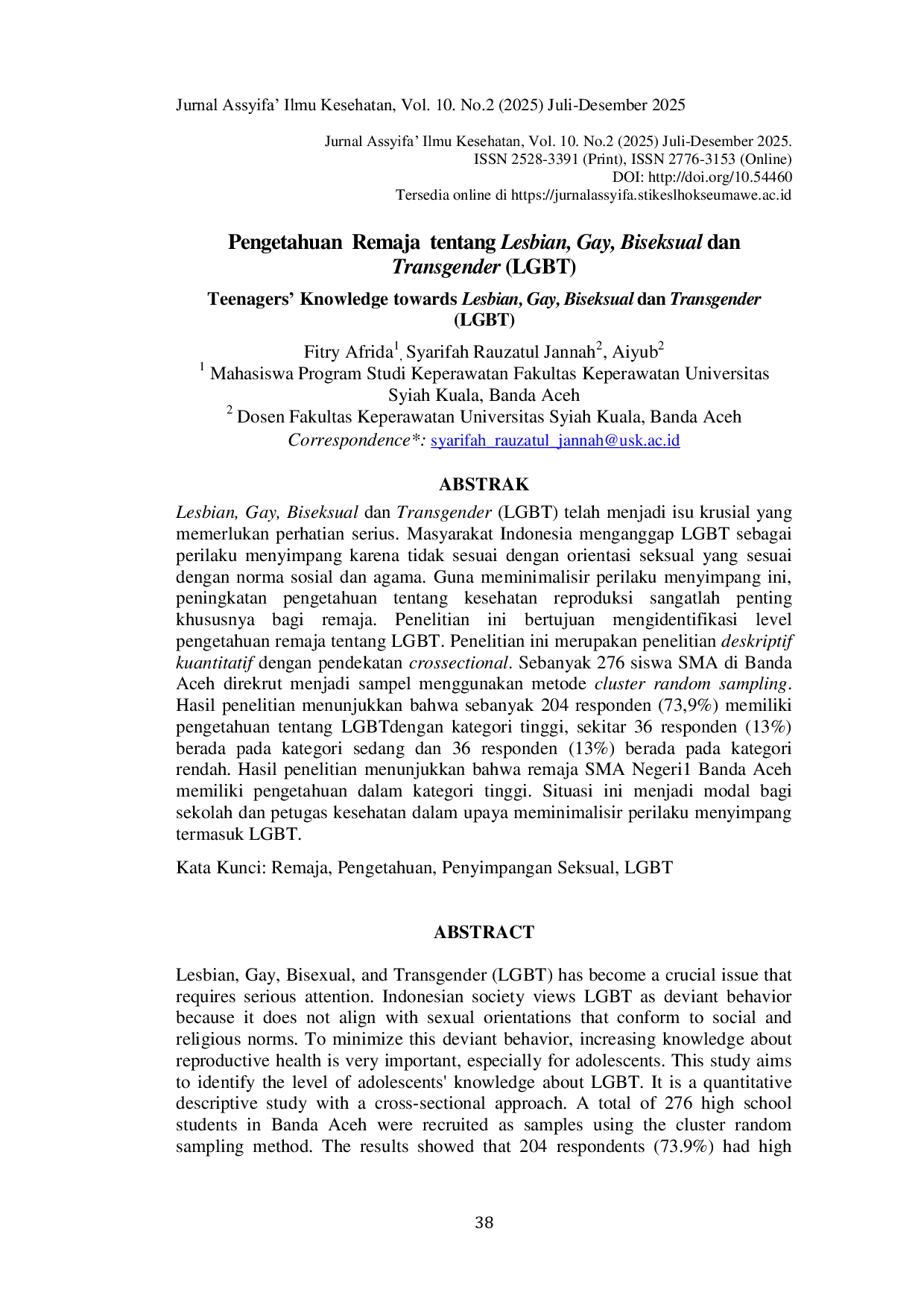 JURIS Pengetahuan Remaja tentang Lesbian Gay Biseksual dan Transgender LGBT