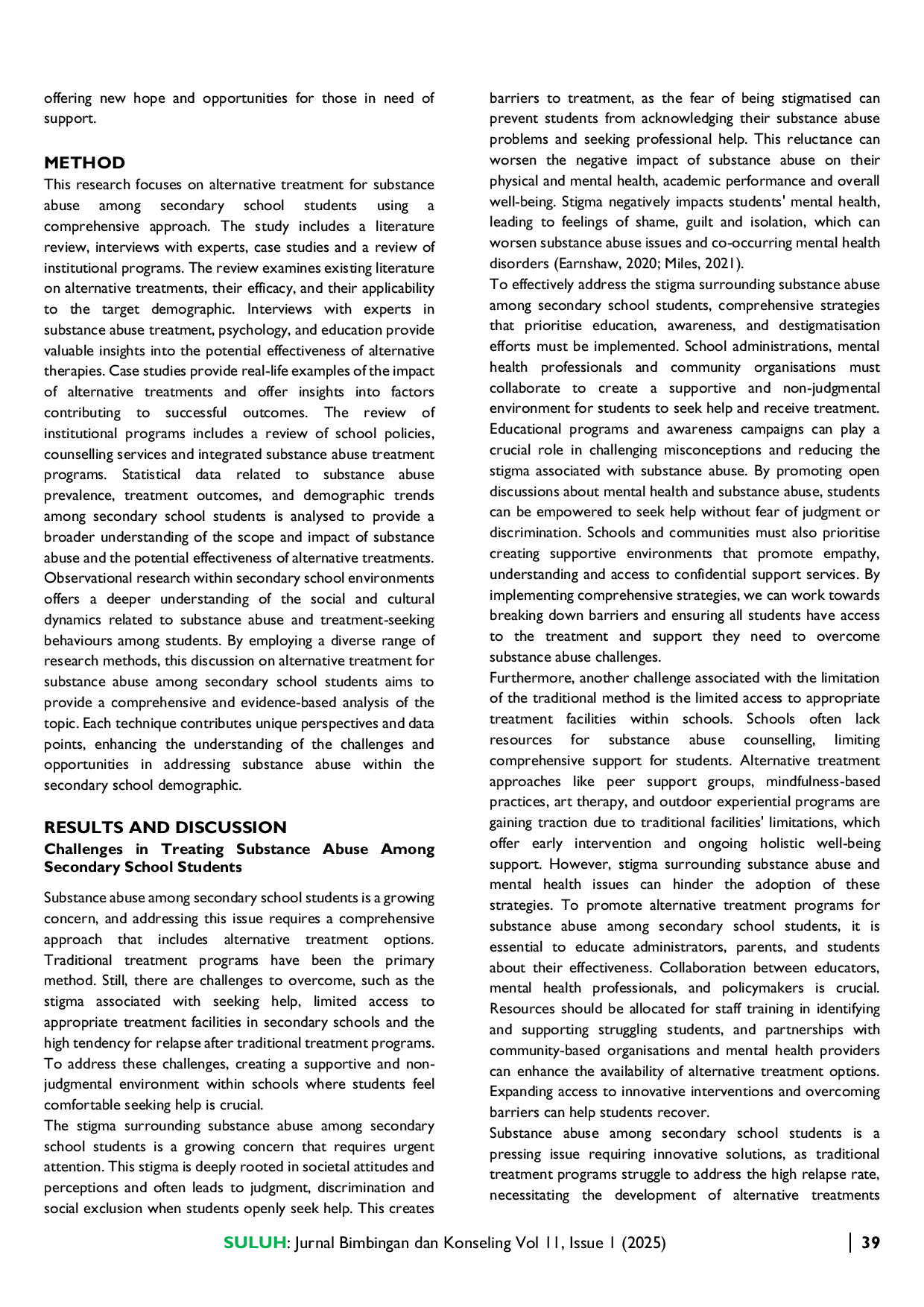 JURIS The Future of Alternative Treatment for Substance Abusers among Secondary School Students