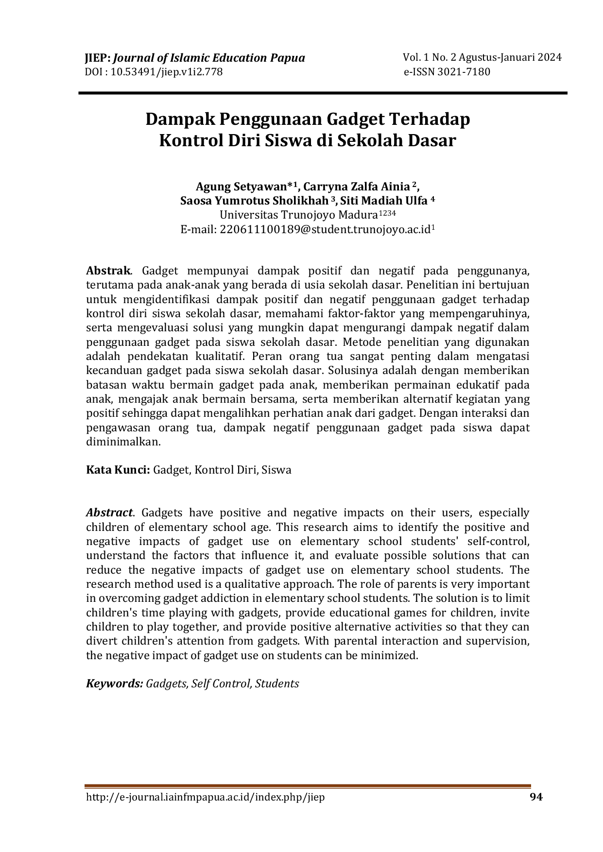 JURIS Dampak Penggunaan Gadget Terhadap Kontrol Diri Siswa di Sekolah Dasar