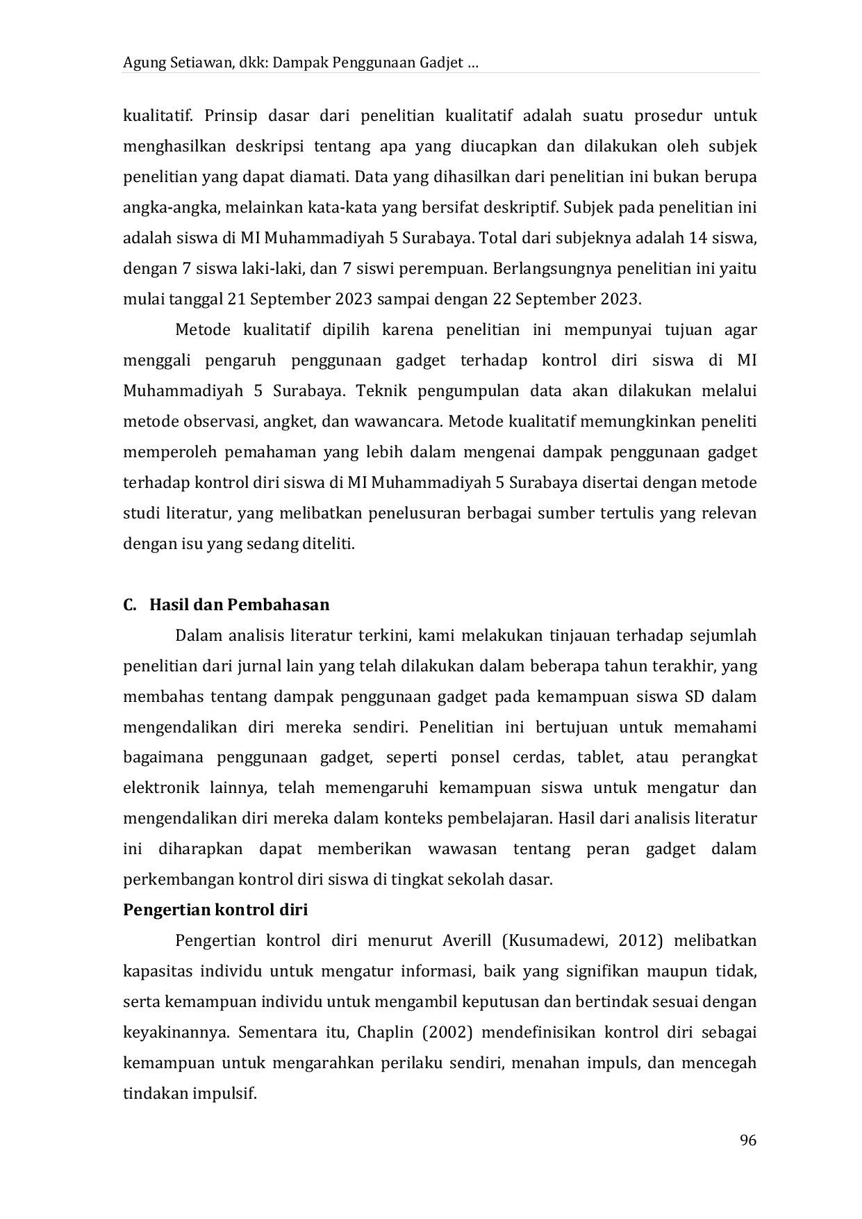 JURIS Dampak Penggunaan Gadget Terhadap Kontrol Diri Siswa di Sekolah Dasar