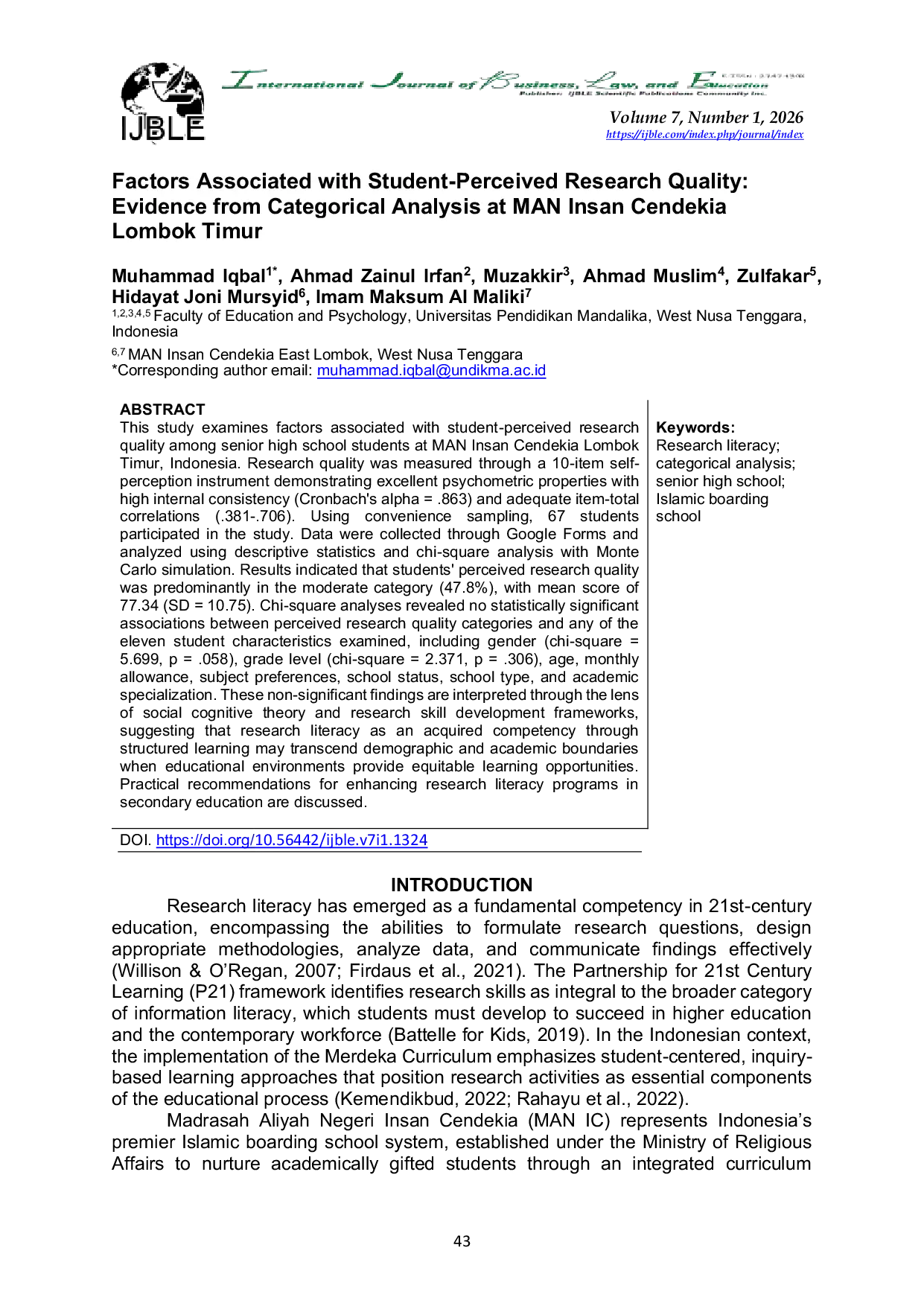 JURIS Factors Associated with Student Perceived Research Quality
