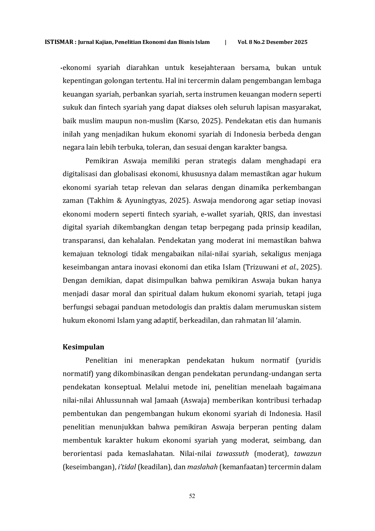 JURIS Kontribusi Pemikiran Aswaja Terhadap Regulasi Hukum Ekonomi Syari ah Di Indonesia