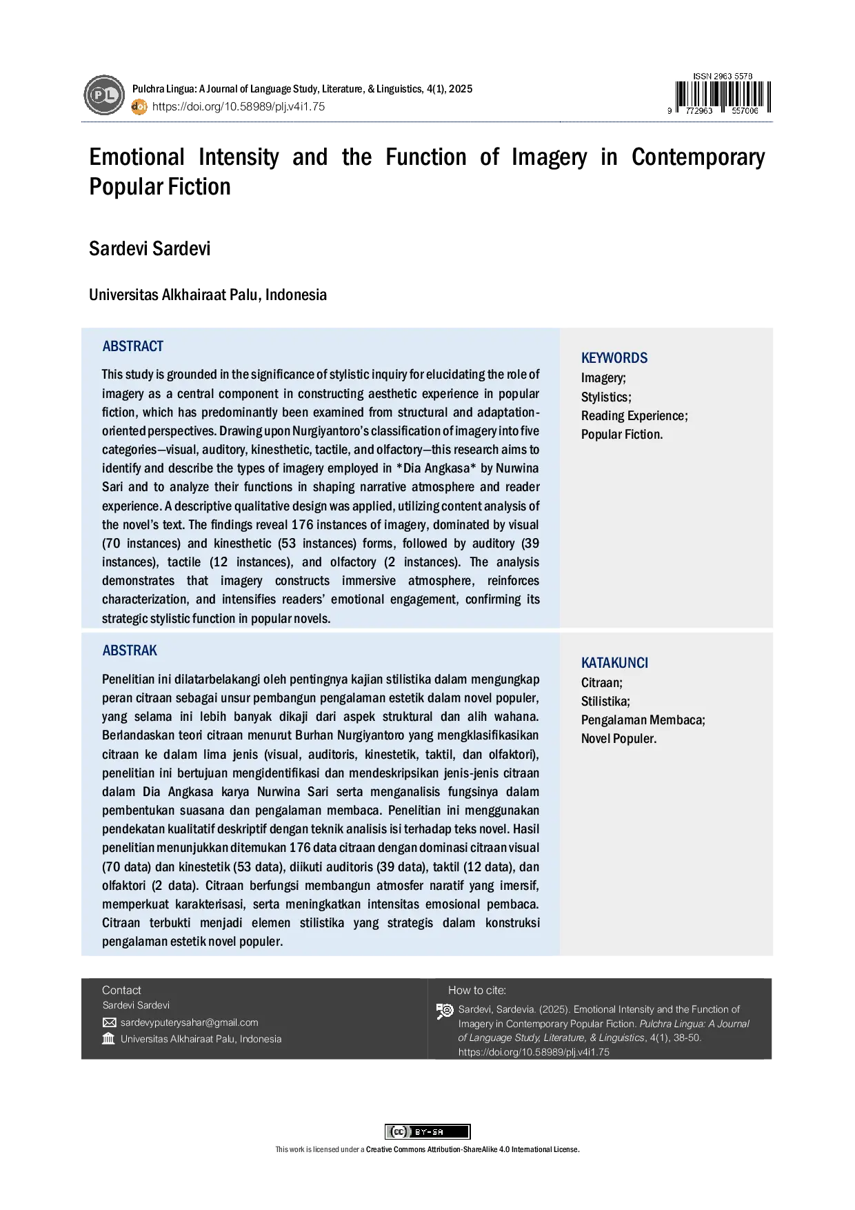 JURIS Emotional Intensity and the Function of Imagery in Contemporary Popular Fiction