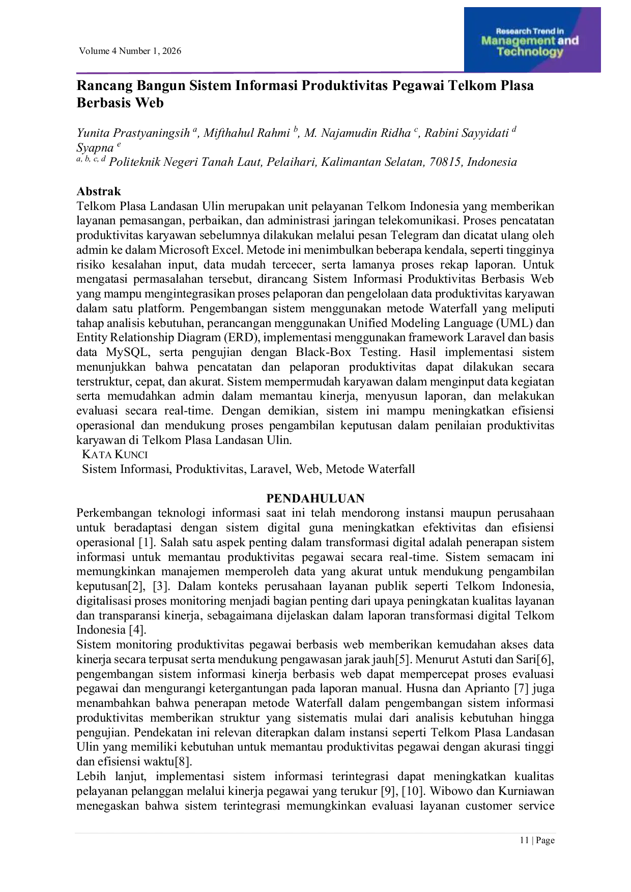 JURIS Rancang Bangun Sistem Informasi Produktivitas Pegawai Telkom Plasa Berbasis Web