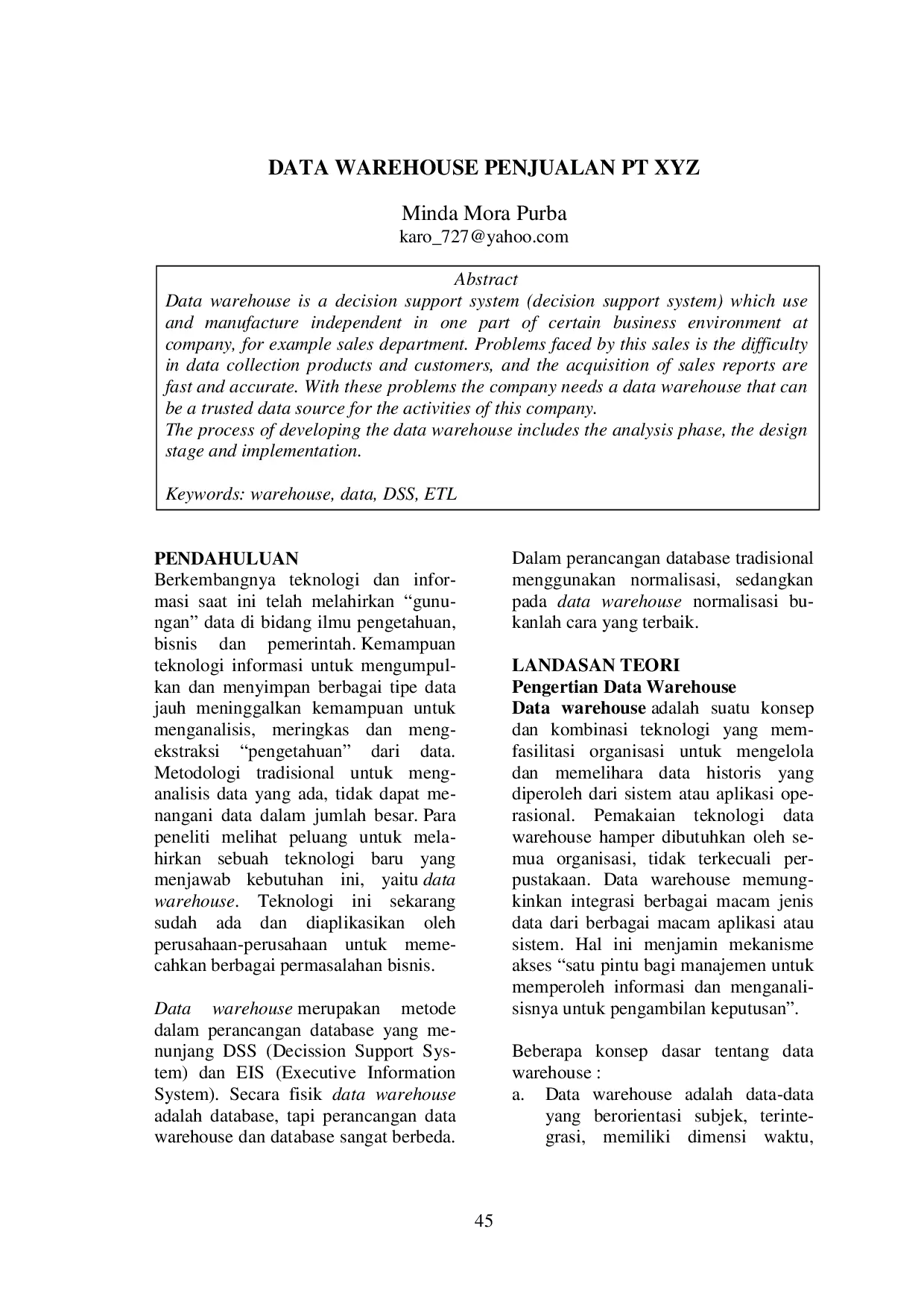 juris Data Warehouse Penjualan PT XYZ