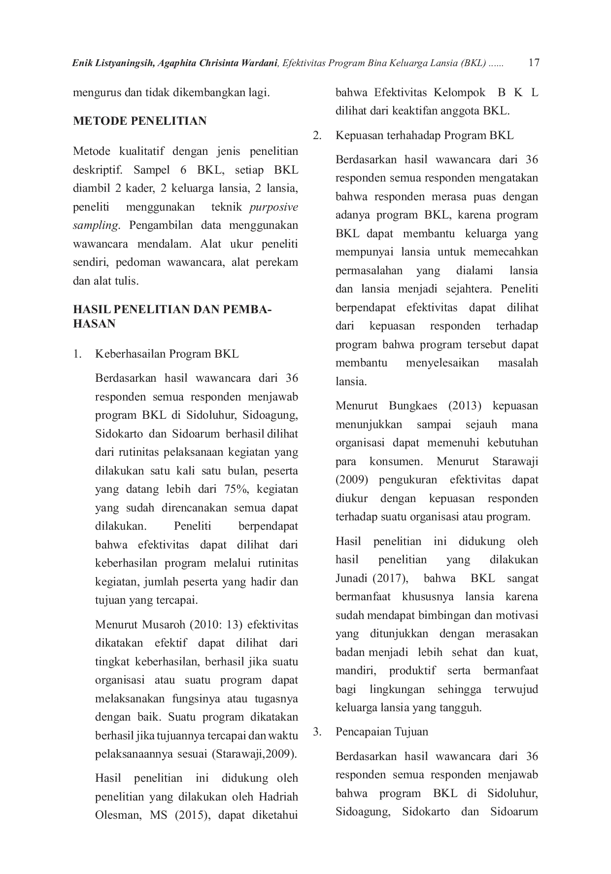 JURIS Efektivitas Program Bina Keluarga Lansia BKL Dalam Membina Lansia Di Kecamatan Godean Sleman Yogyakarta