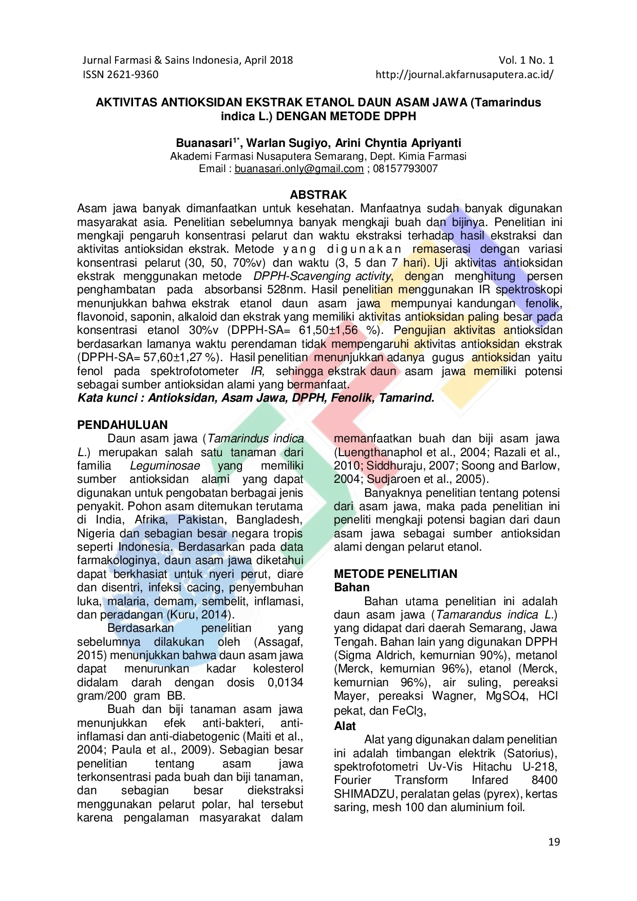 JURIS AKTIVITAS ANTIOKSIDAN EKSTRAK ETANOL DAUN ASAM JAWA Tamarindus indica L DENGAN METODE DPPH