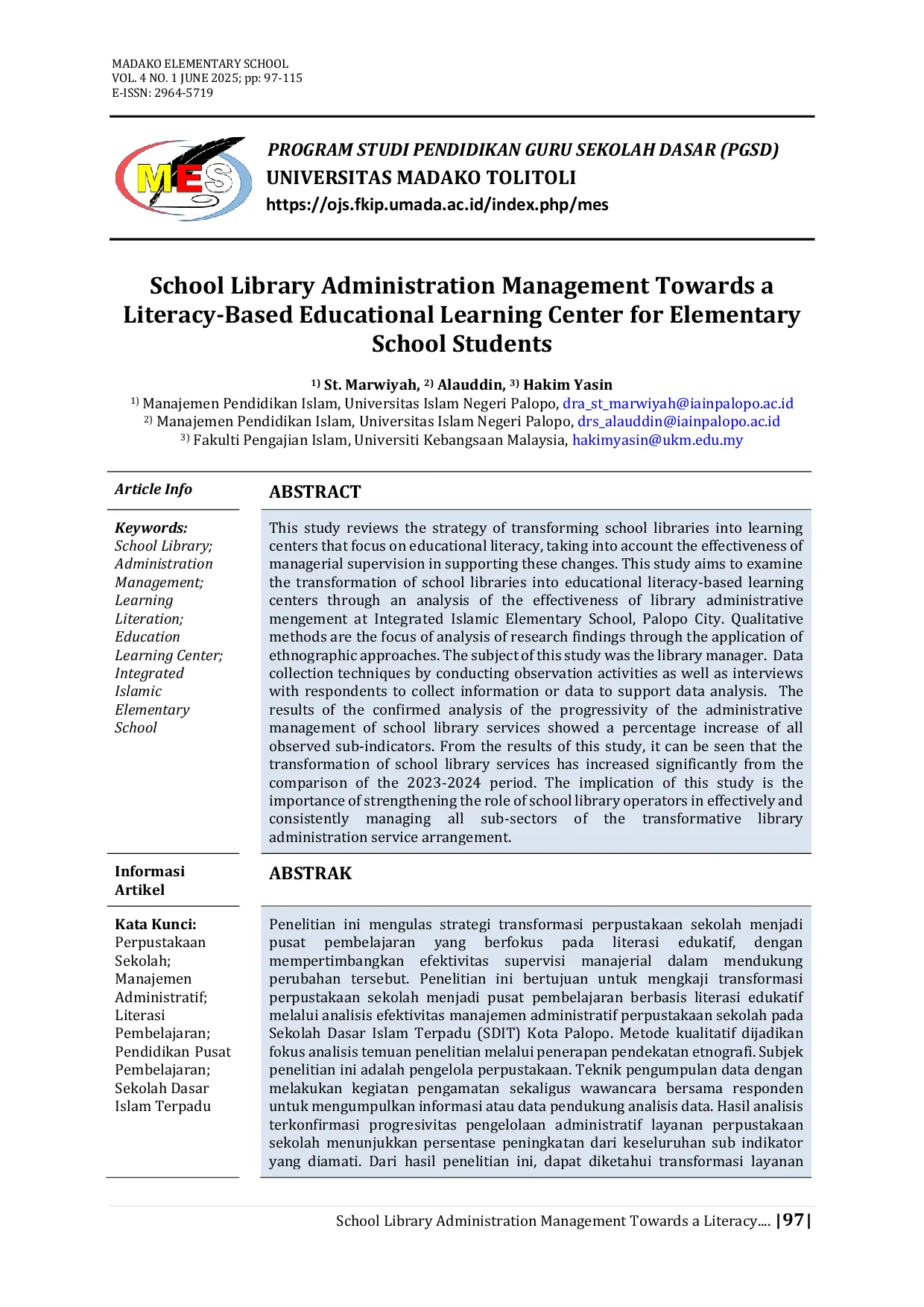 JURIS School Library Administration Management Towards a Literacy Based Educational Learning Center for Elementary School Students