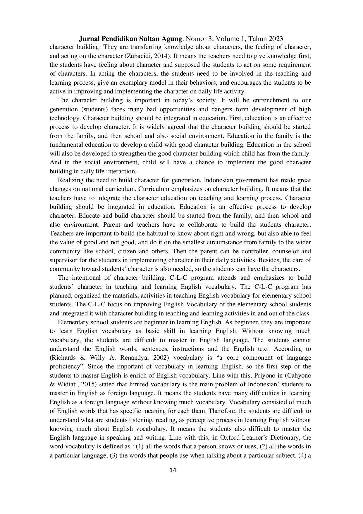 JURIS Character Building in Teaching English Vocabulary For Elementary School Students