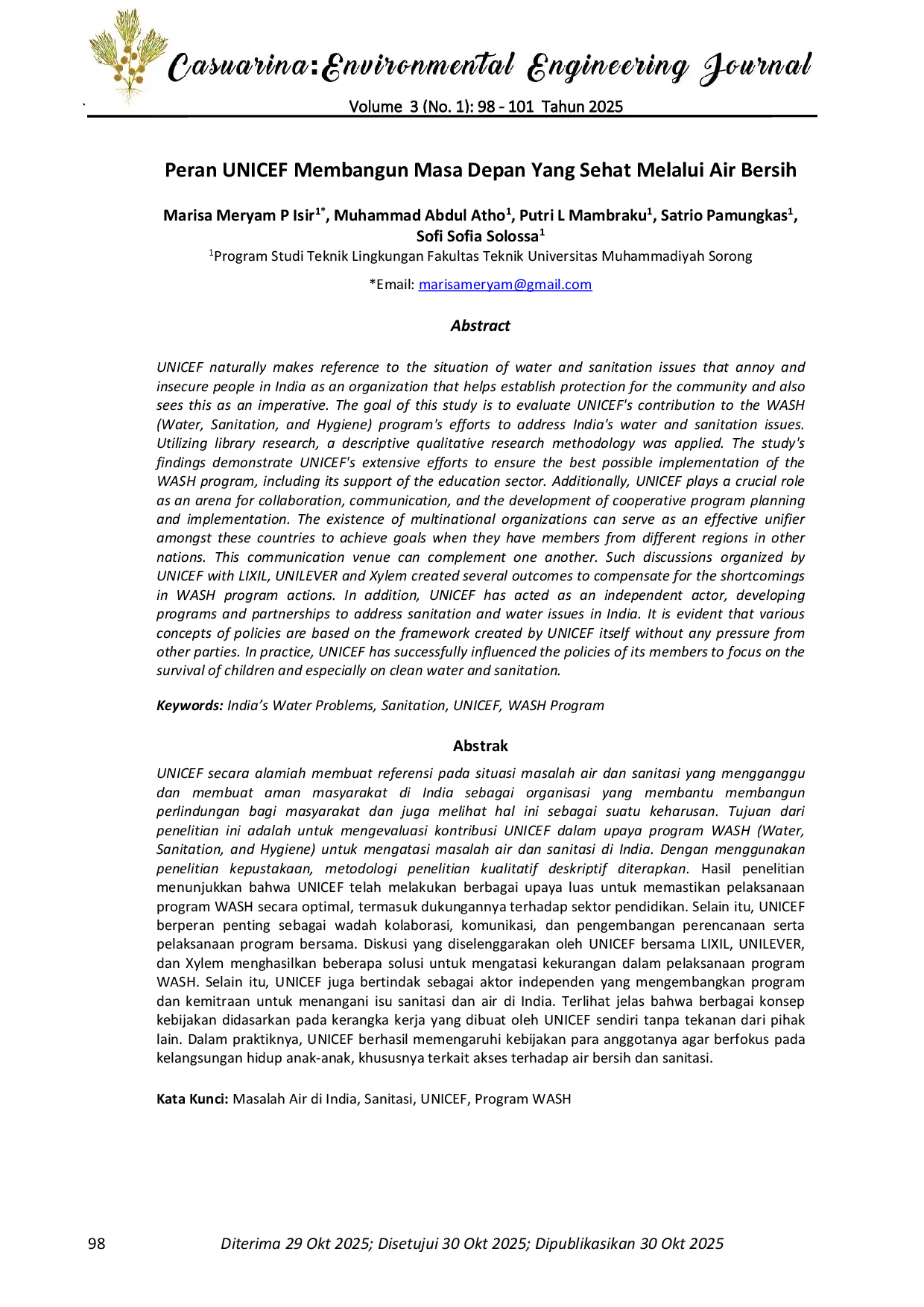 JURIS Peran UNICEF Membangun Masa Depan Yang Sehat Melalui Air Bersih Bahasa Indonesia