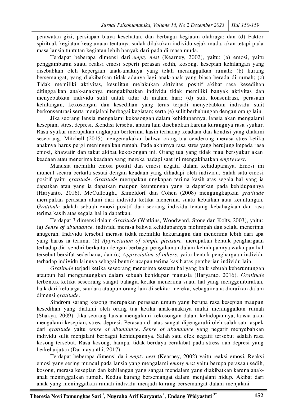 JURIS Empty Nest Pada Lansia Ditinjau Dari Tingkat Gratitude Di Karanganyar