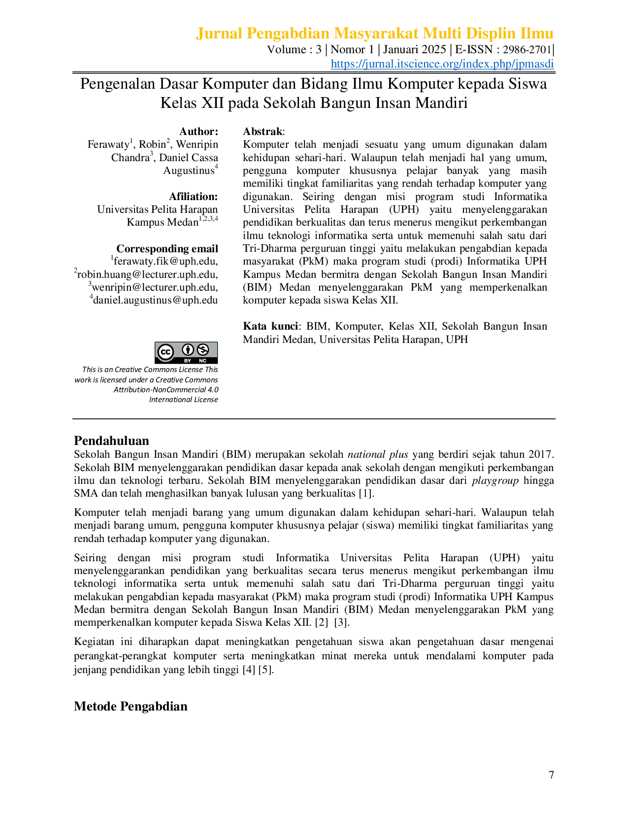 JURIS Pengenalan Dasar Komputer Dan Bidang Ilmu Komputer Kepada Siswa Kelas Xii Pada Sekolah Bangun Insan Mandiri