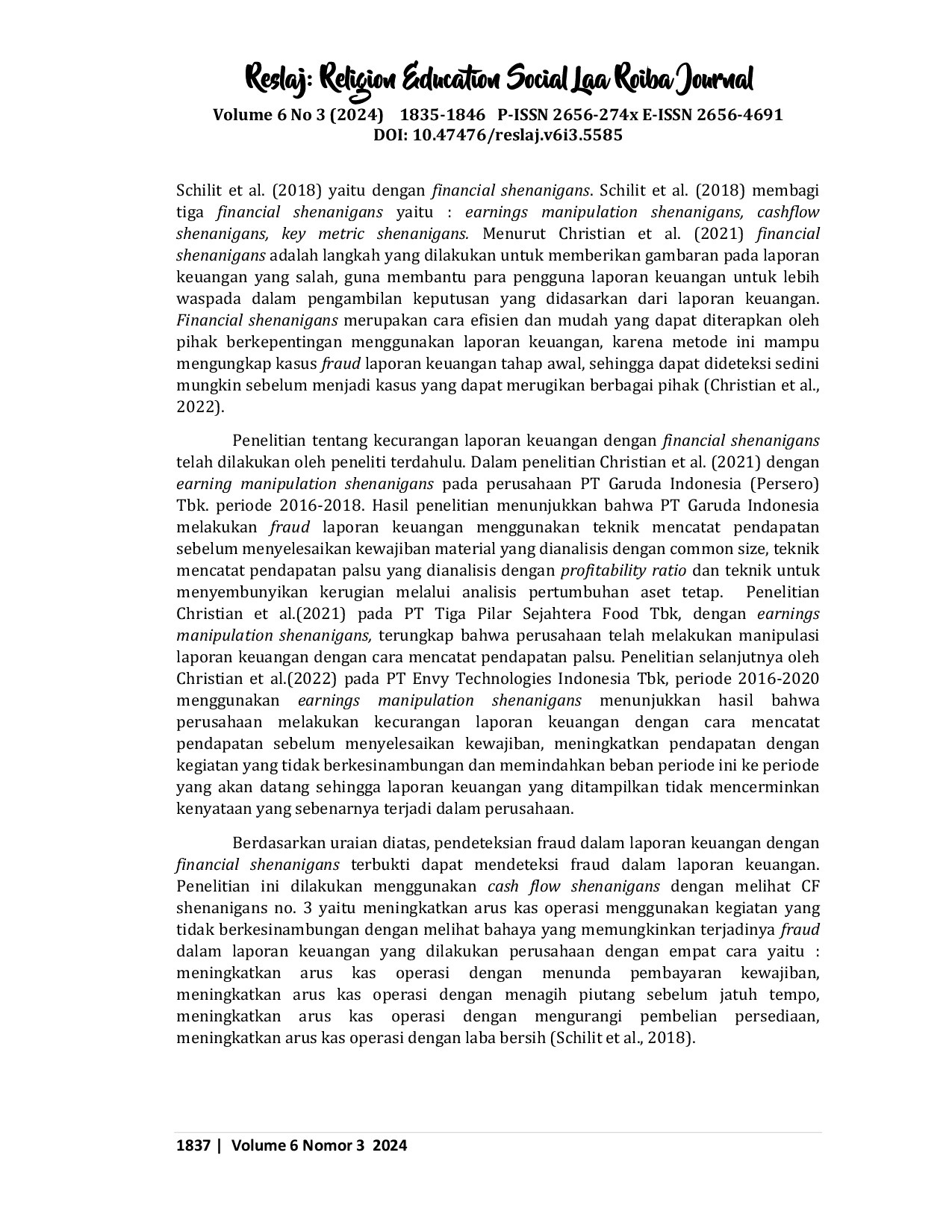 JURIS Pendeteksian Fraud Dalam Laporan Keuangan dengan Cash Flow Shenanigans pada Perusahaan BUMN yang Terdaftar di BEI Periode 2018 2022