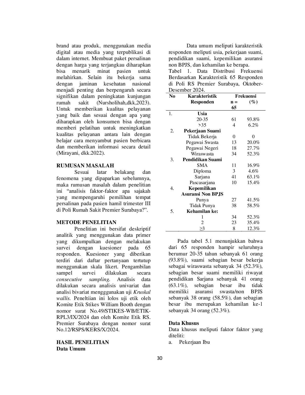 JURIS Analisis Faktor Faktor Yang Mempengaruhi Pemilihan Tempat Persalinan Pada Pasien Hamil Trimester III Di Poli Rumah Sakit Premier Surabaya