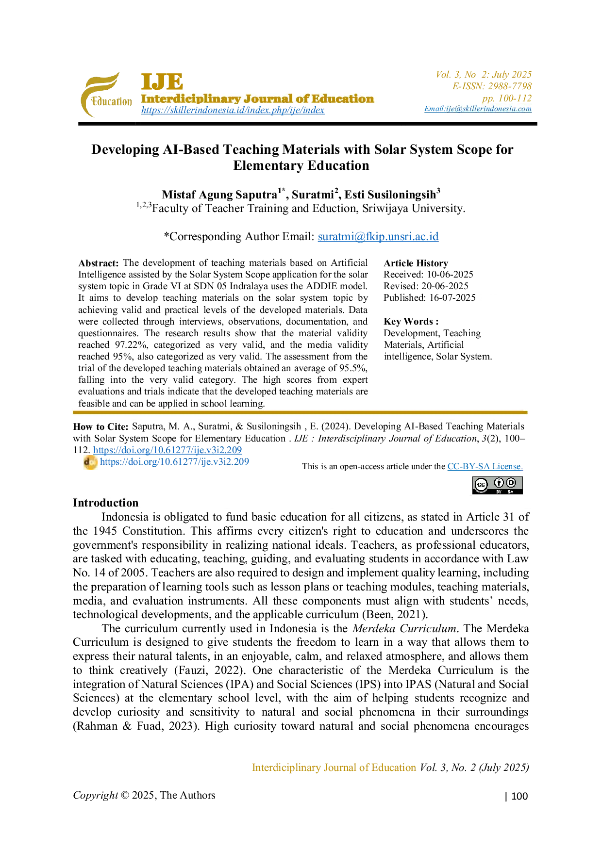 JURIS Developing AI Based Teaching Materials with Solar System Scope for Elementary Education