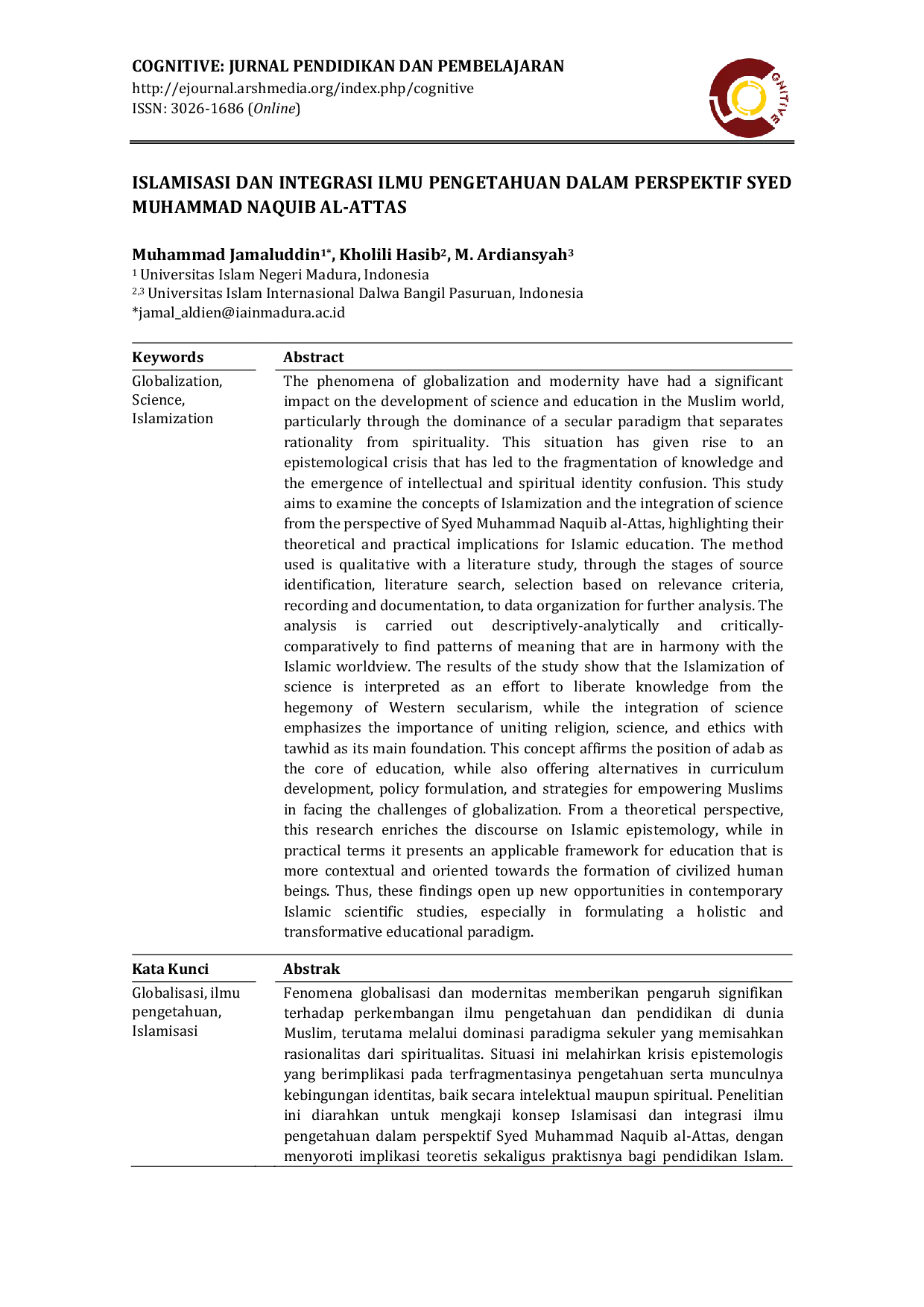 JURIS Islamisasi Dan Integrasi Ilmu Pengetahuan Dalam Perspektif Syed Muhammad Naquib Al Attas