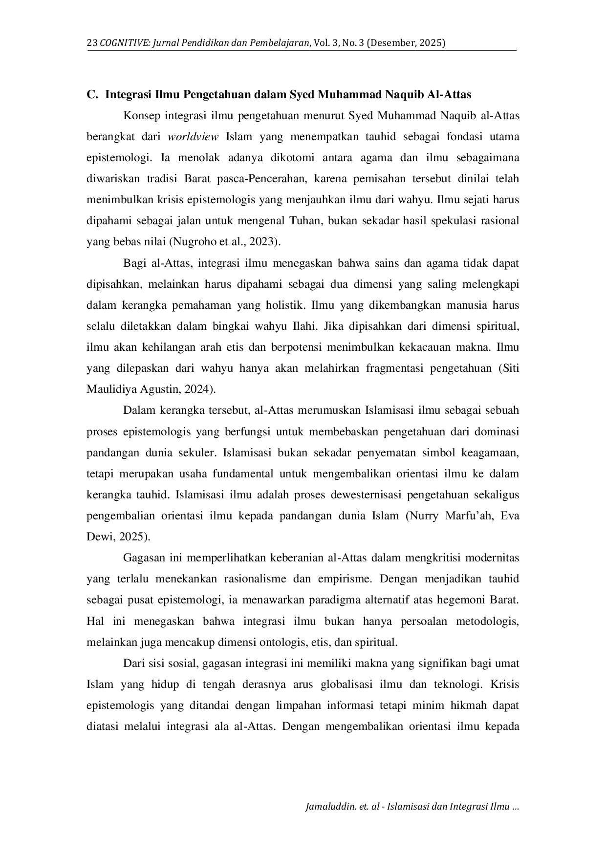 JURIS Islamisasi Dan Integrasi Ilmu Pengetahuan Dalam Perspektif Syed Muhammad Naquib Al Attas