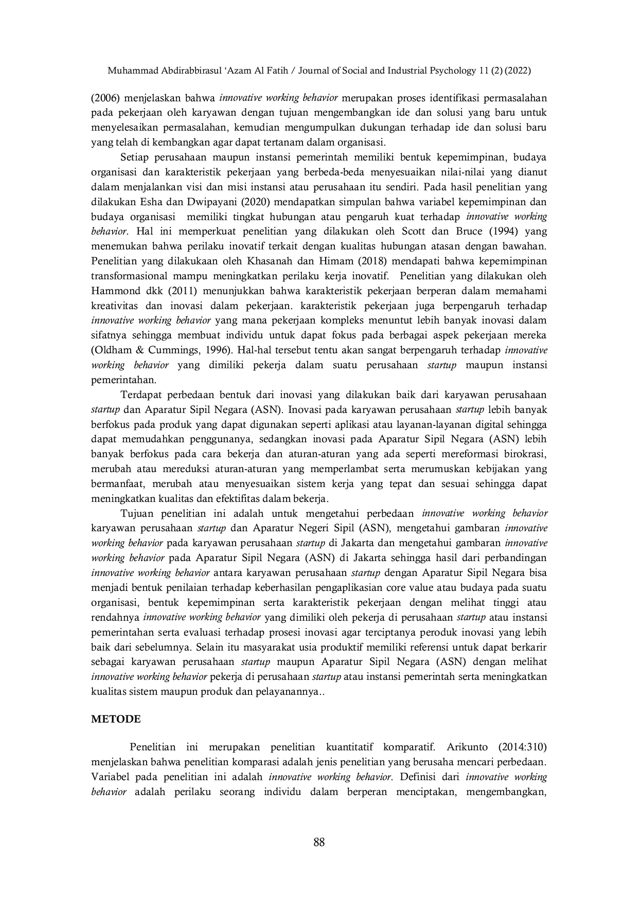 JURIS Innovative Working Behavior Pada Karyawan Perusahaan Startup dan Aparatur Sipil Negara