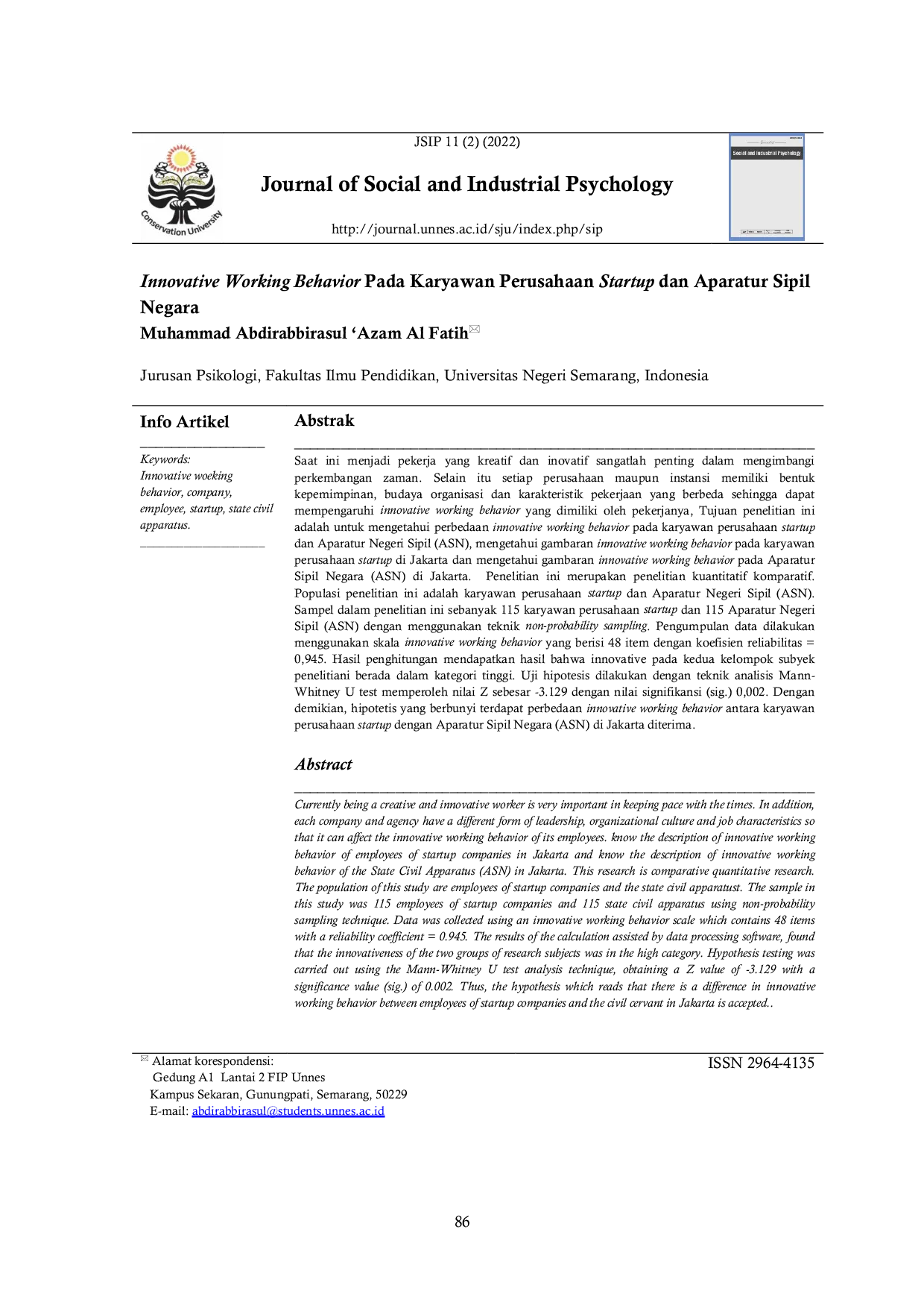 JURIS Innovative Working Behavior Pada Karyawan Perusahaan Startup dan Aparatur Sipil Negara