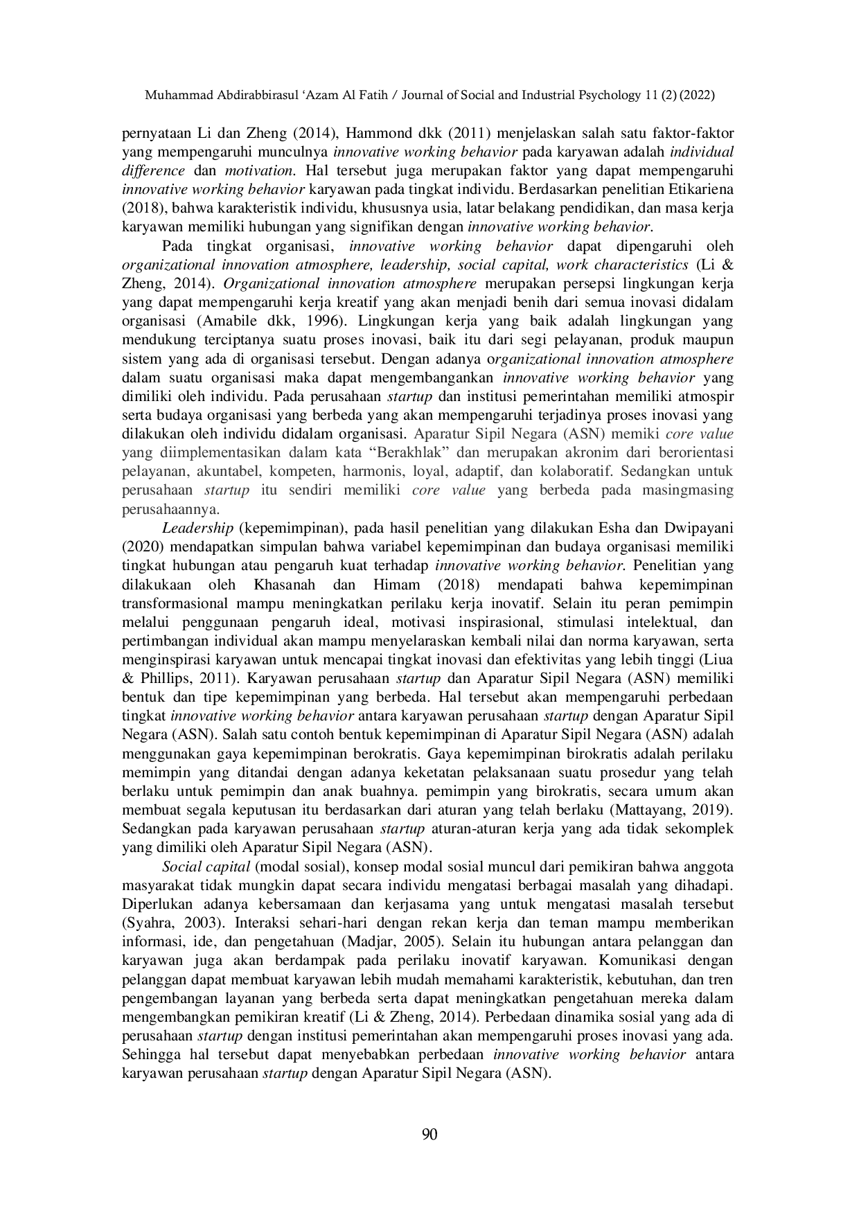 JURIS Innovative Working Behavior Pada Karyawan Perusahaan Startup dan Aparatur Sipil Negara