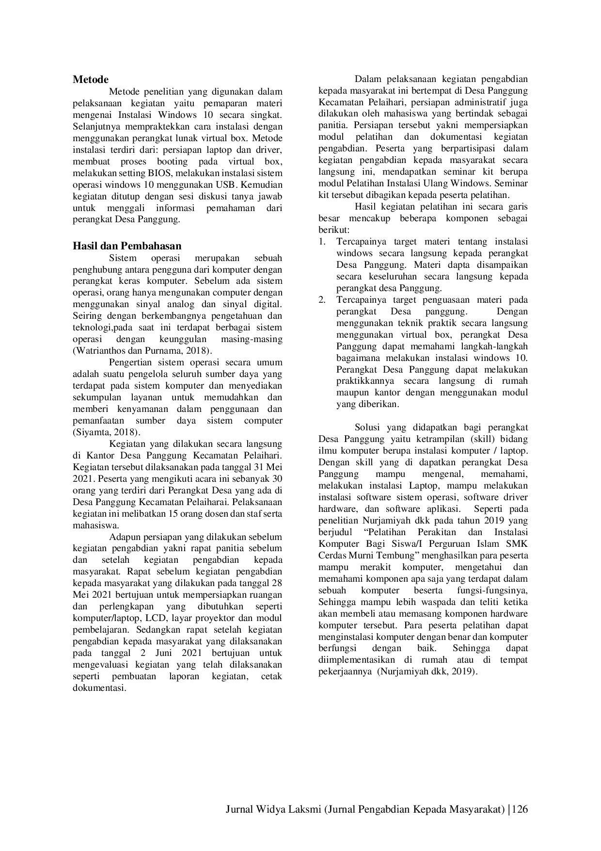 JURIS Pelatihan Instalasi Windows Komputer Laptop Pada Masyarakat Desa Panggung Kecamatan Pelaihari