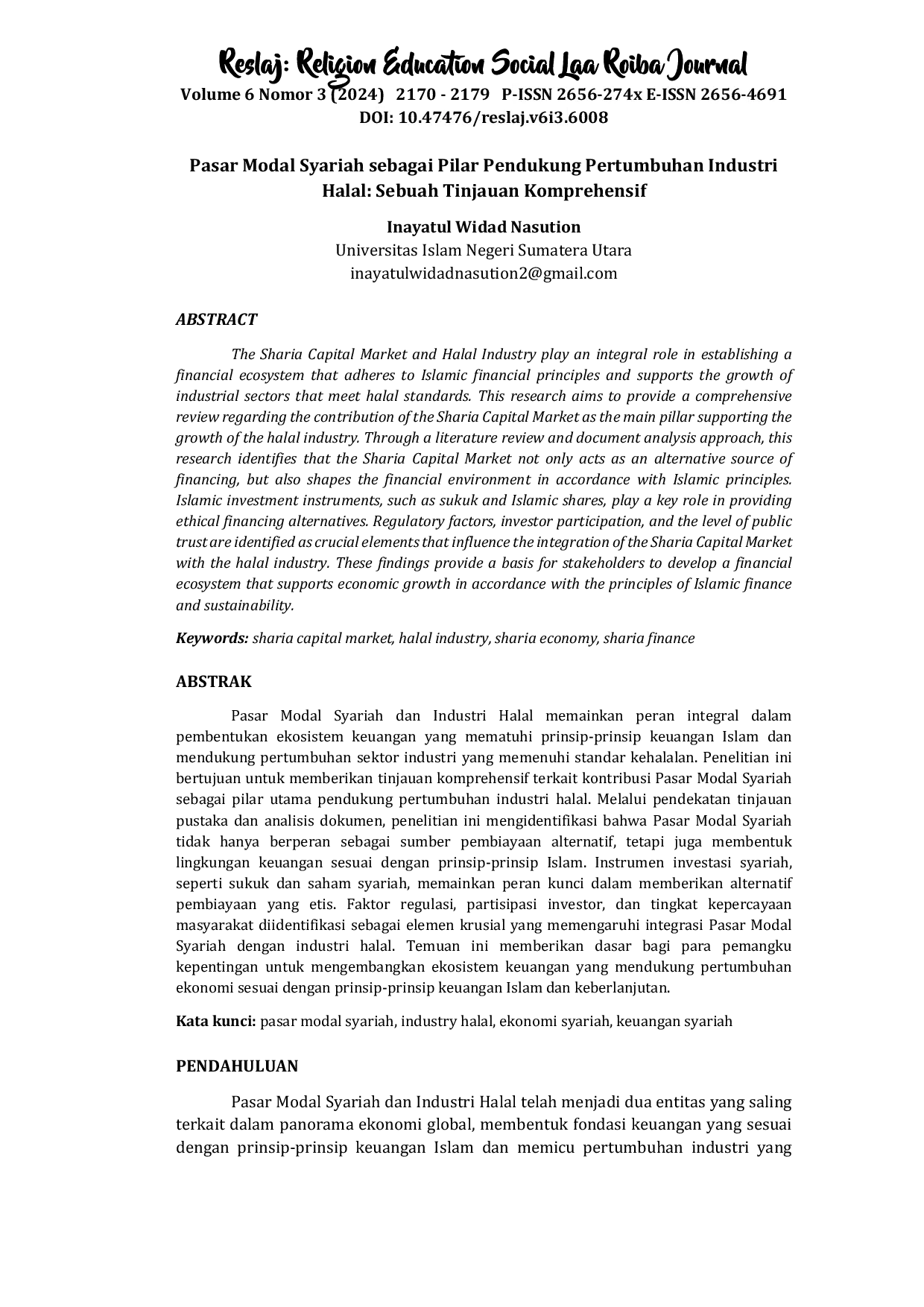 JURIS Pasar Modal Syariah sebagai Pilar Pendukung Pertumbuhan Industri Halal Sebuah Tinjauan Komprehensif
