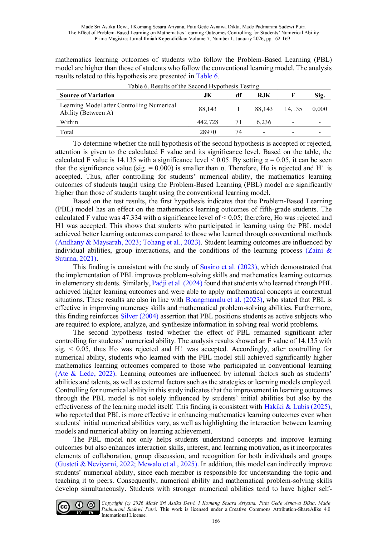 JURIS The Effect of Problem Based Learning on Mathematics Learning Outcomes Controlling for Students Numerical Ability