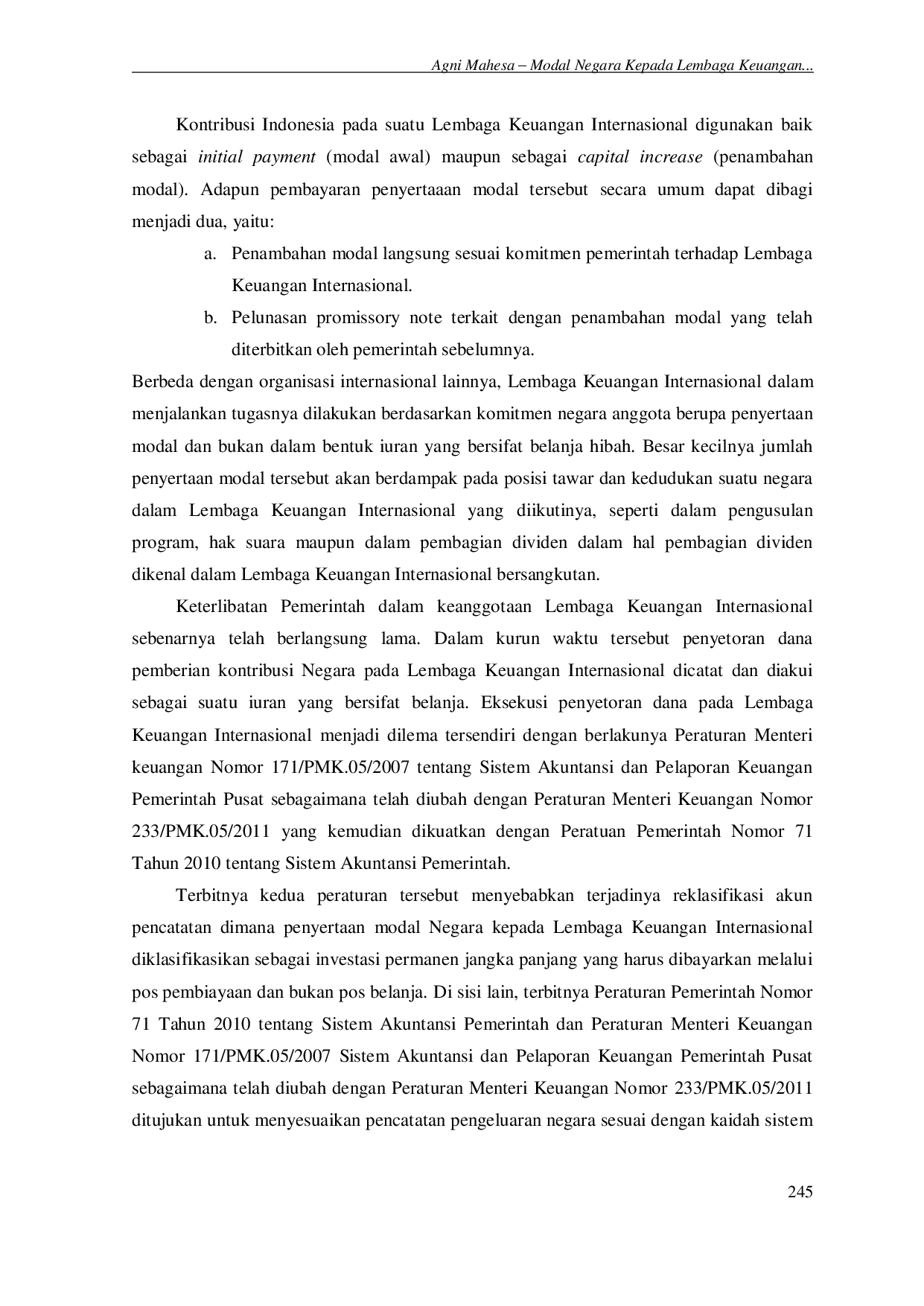 juris Aspek Hukum Pengaturan Penyertaan Modal Negara Kepada Lembaga Keuangan Internasional