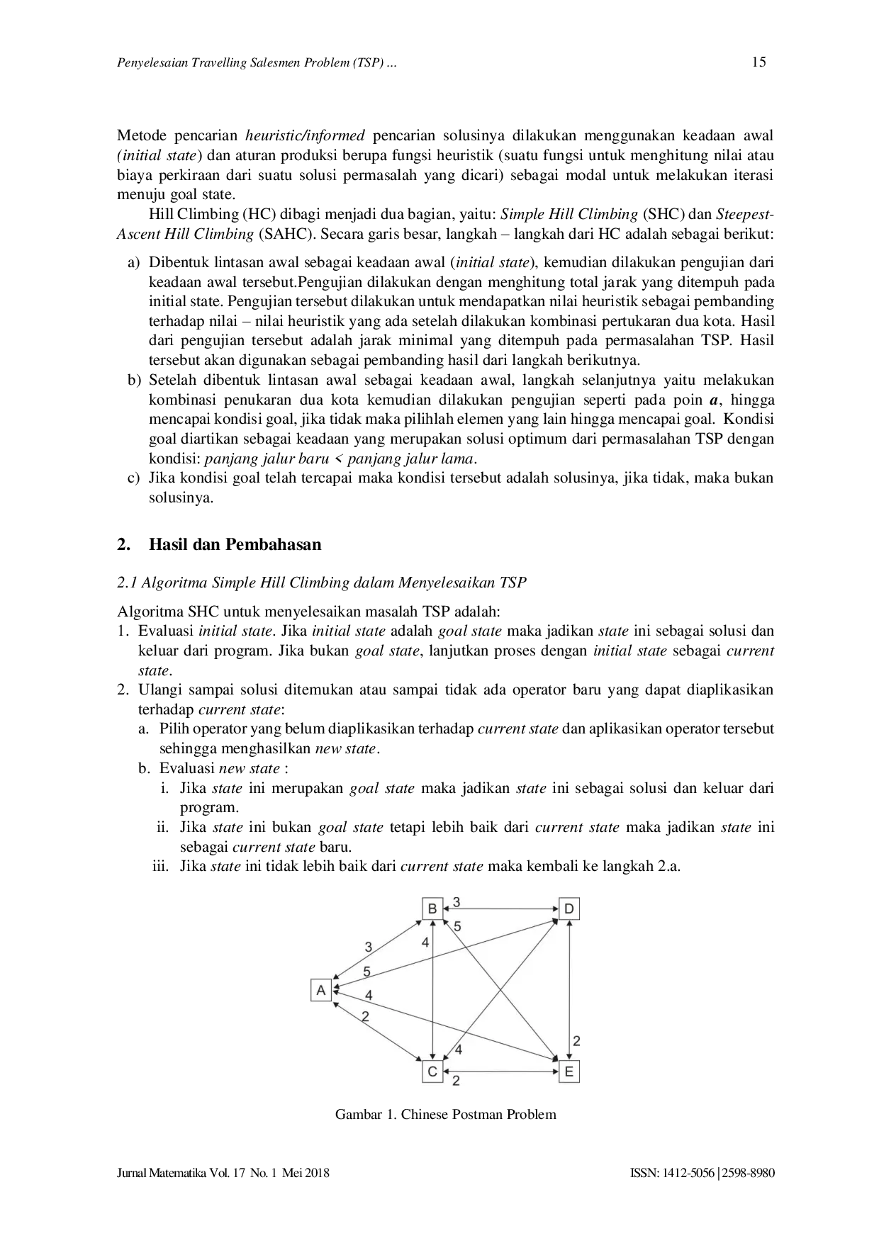 JURIS Penyelesaian Travelling Salesman Problem TSP Menggunakan Algoritma Hill Climbing dan MATLAB