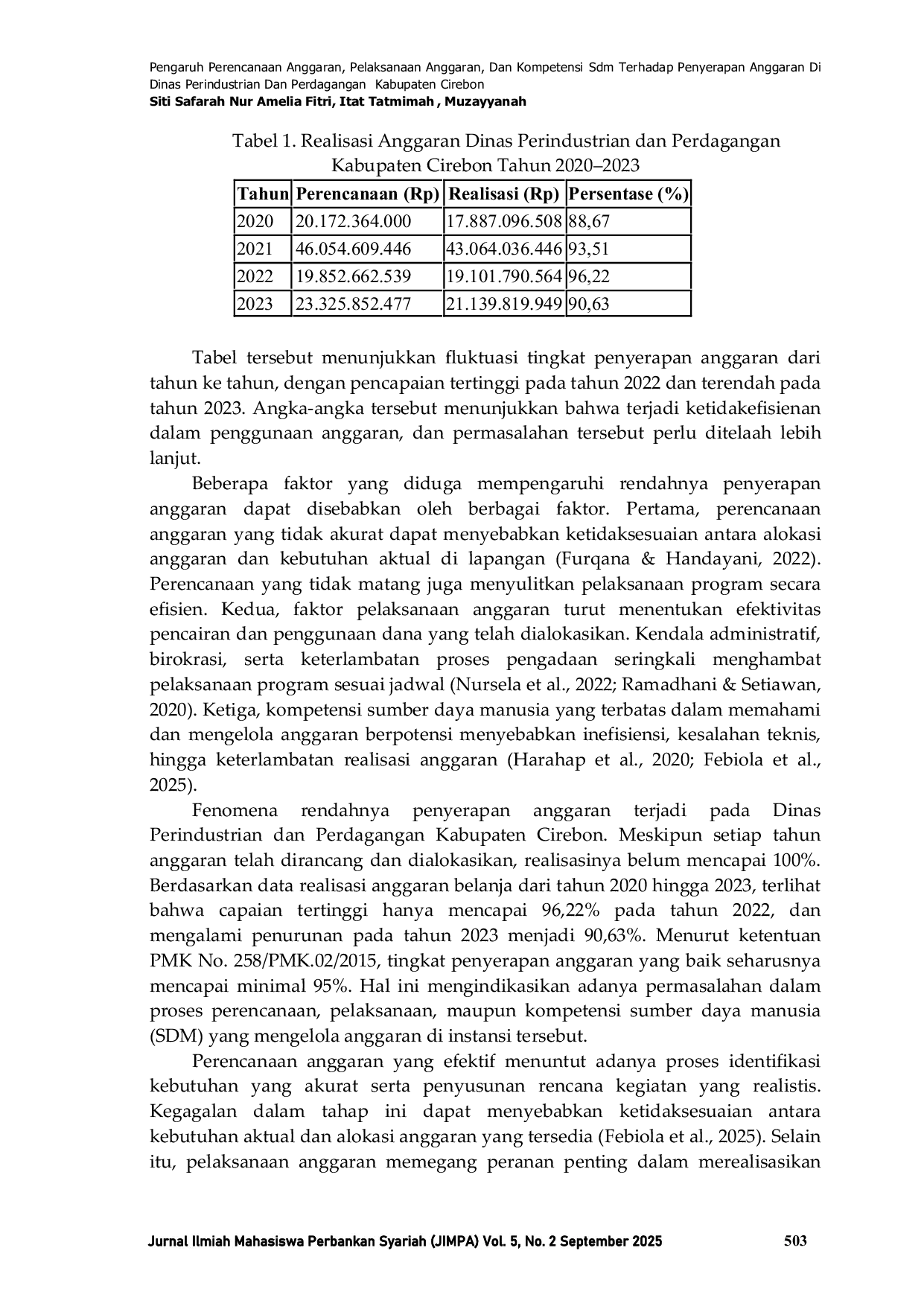 JURIS Pengaruh Perencanaan Anggaran Pelaksanaan Anggaran Dan Kompetensi Sdm Terhadap Penyerapan Anggaran Di Dinas Perindustrian Dan Perdagangan Kabupaten Cirebon