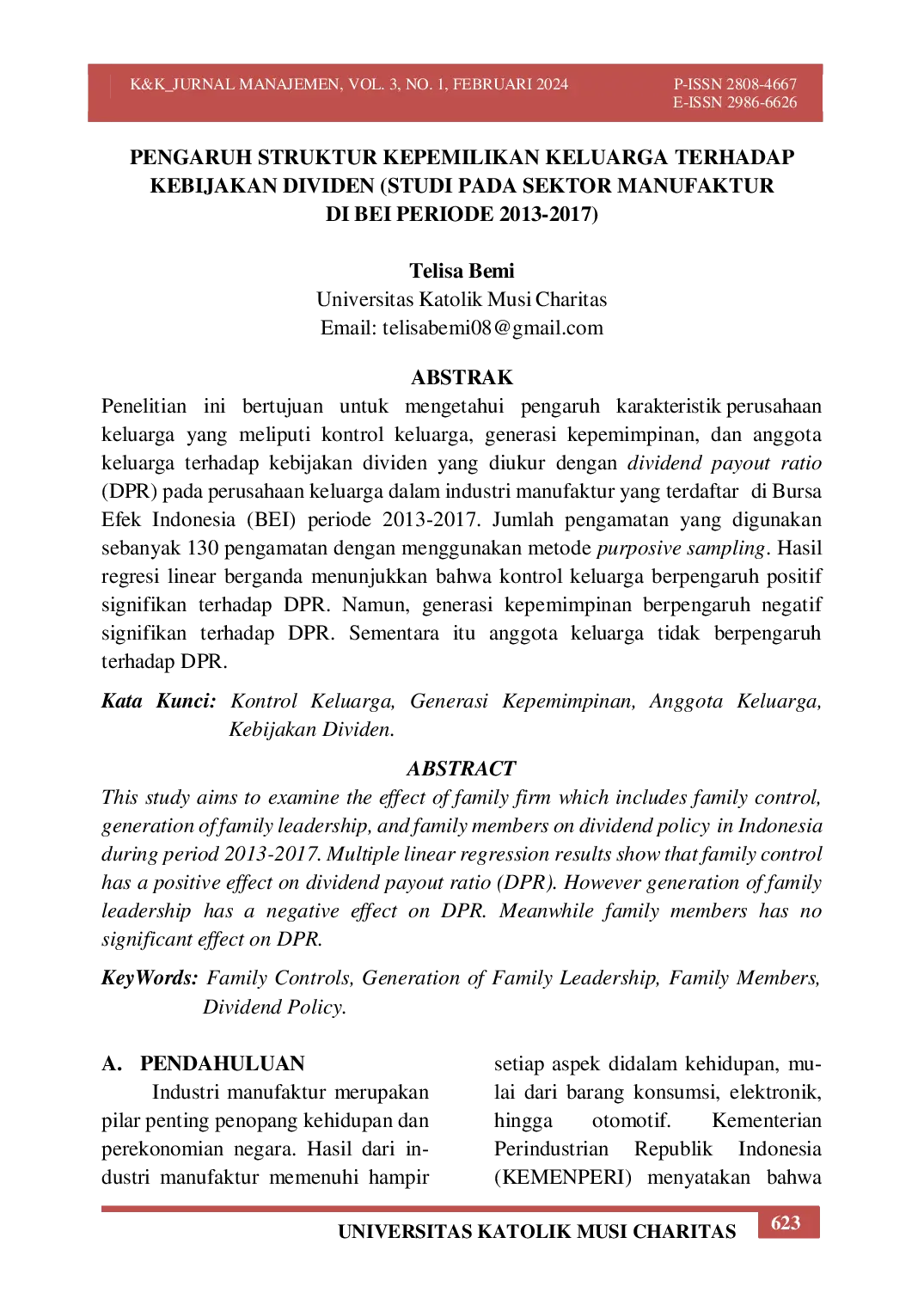 JURIS Pengaruh Struktur Kepemilikan Keluarga Terhadap Kebijakan Dividen Studi Pada Sektor Manufaktur di BEI Periode 2013 2017