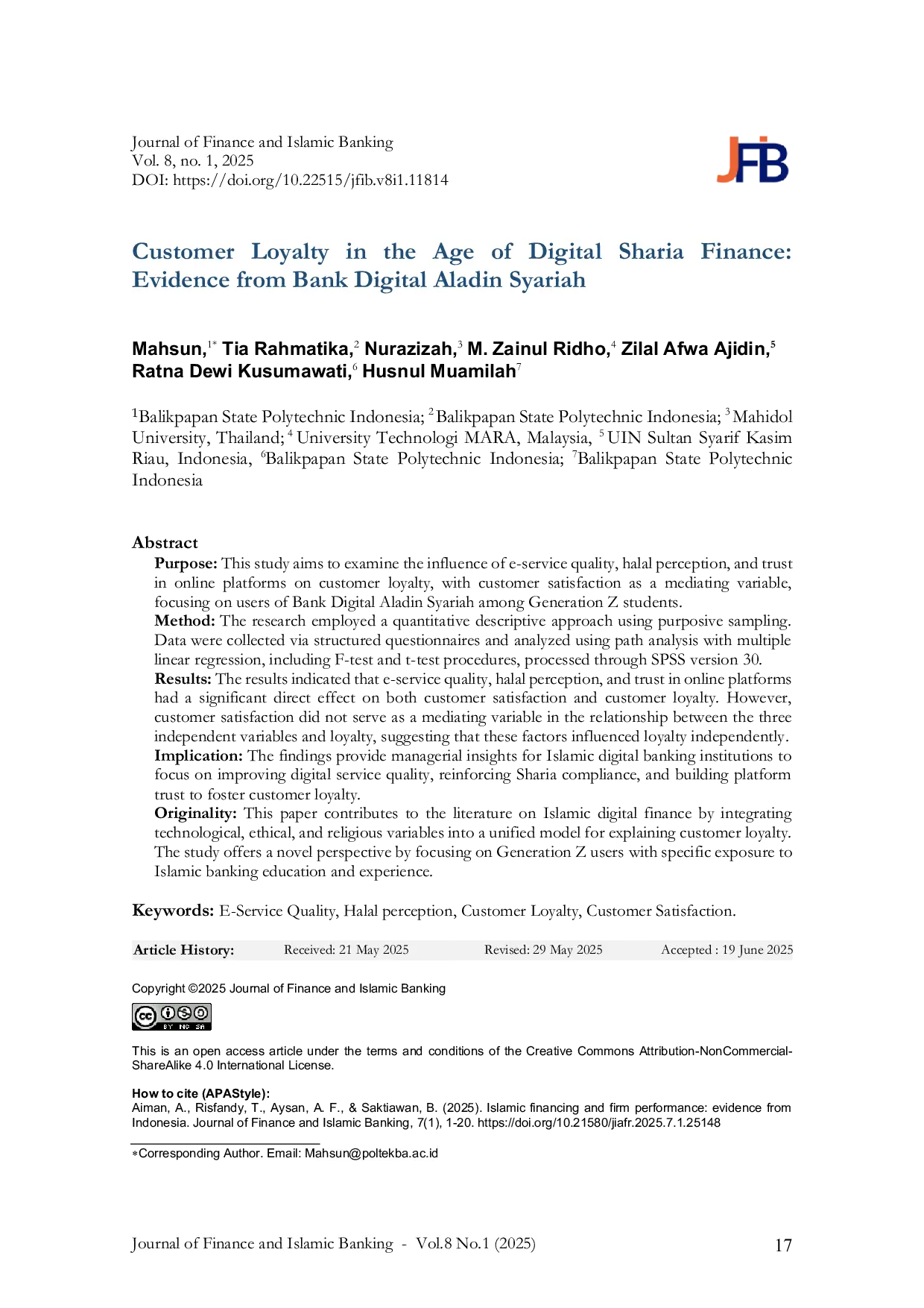 JURIS Cutomer Loyalty in the Age of Digital Sharia Finance Evidence from Bank Digital Aladin Syariah